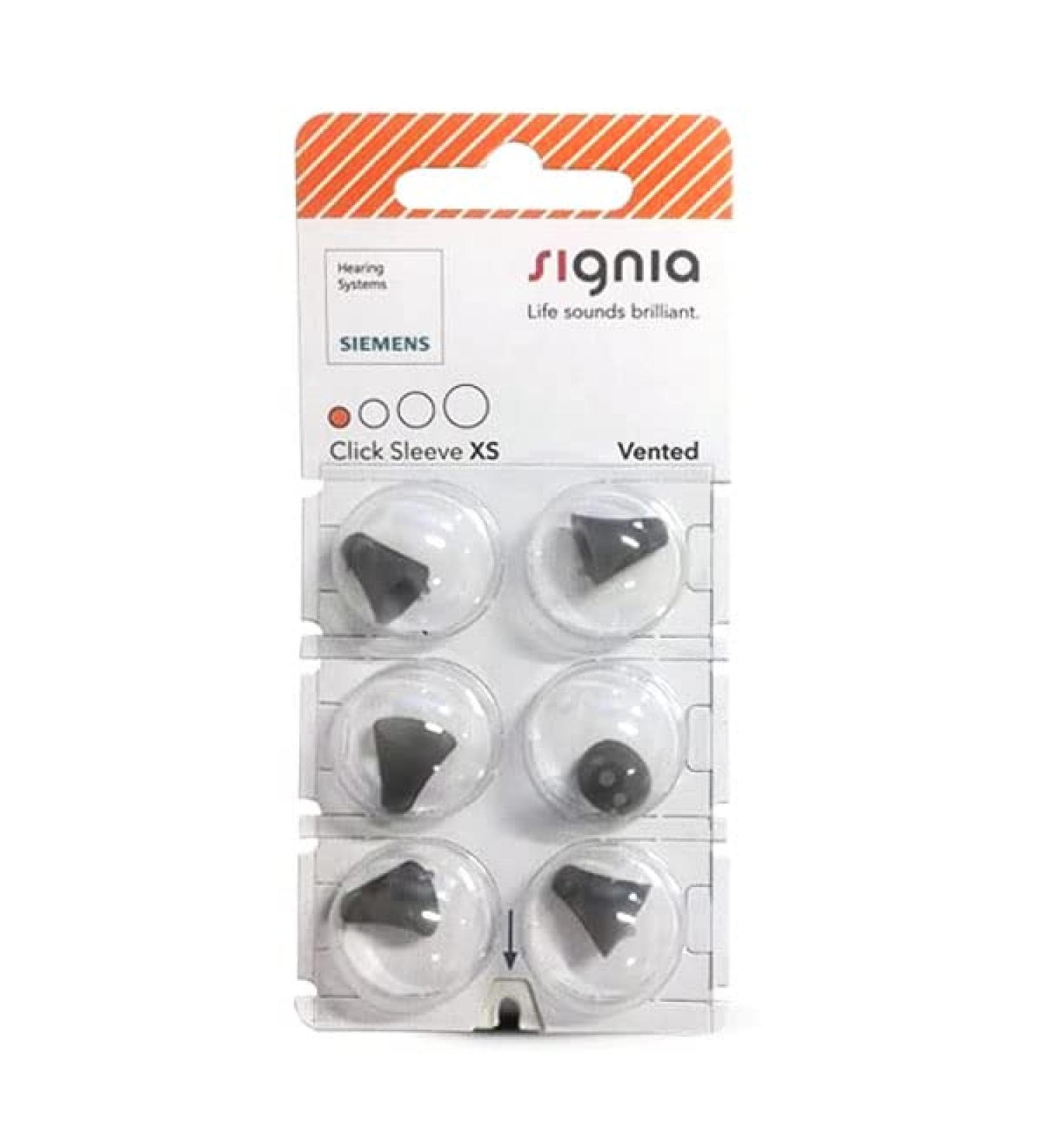 Buy Signia Click Sleeves Vented (6 pcs) for Siemens Signia & Audio Service - Perfect Fit for IdOs & Ex-Receivers (XS) | International Shipping Available - Buy Online on GoSupps.com