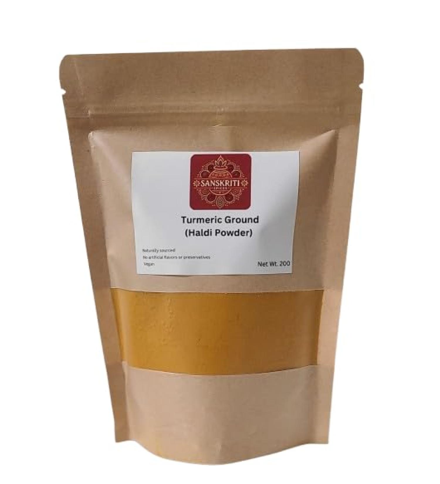 Sanskriti Spices Pure Turmeric Powder | 200 g | Vegan | No Artificial Colors or Preservatives | Authentic Indian Haldi - Buy Online on GoSupps.com