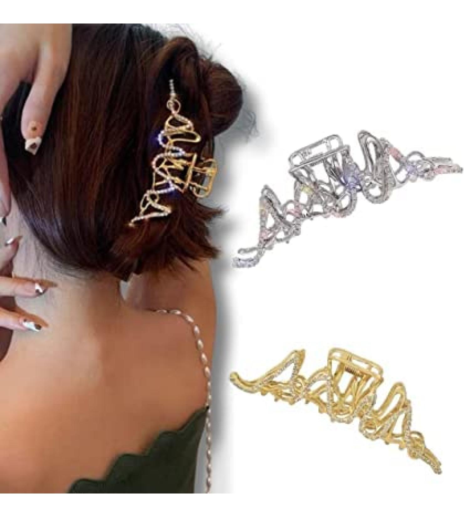Dark Horse Beauty 2-Piece Large Metal Hair Claw Set for Medium to Thick Hair - Rhinestone Hair Clip in Silver & Gold Combo - Buy Online on GoSupps.com