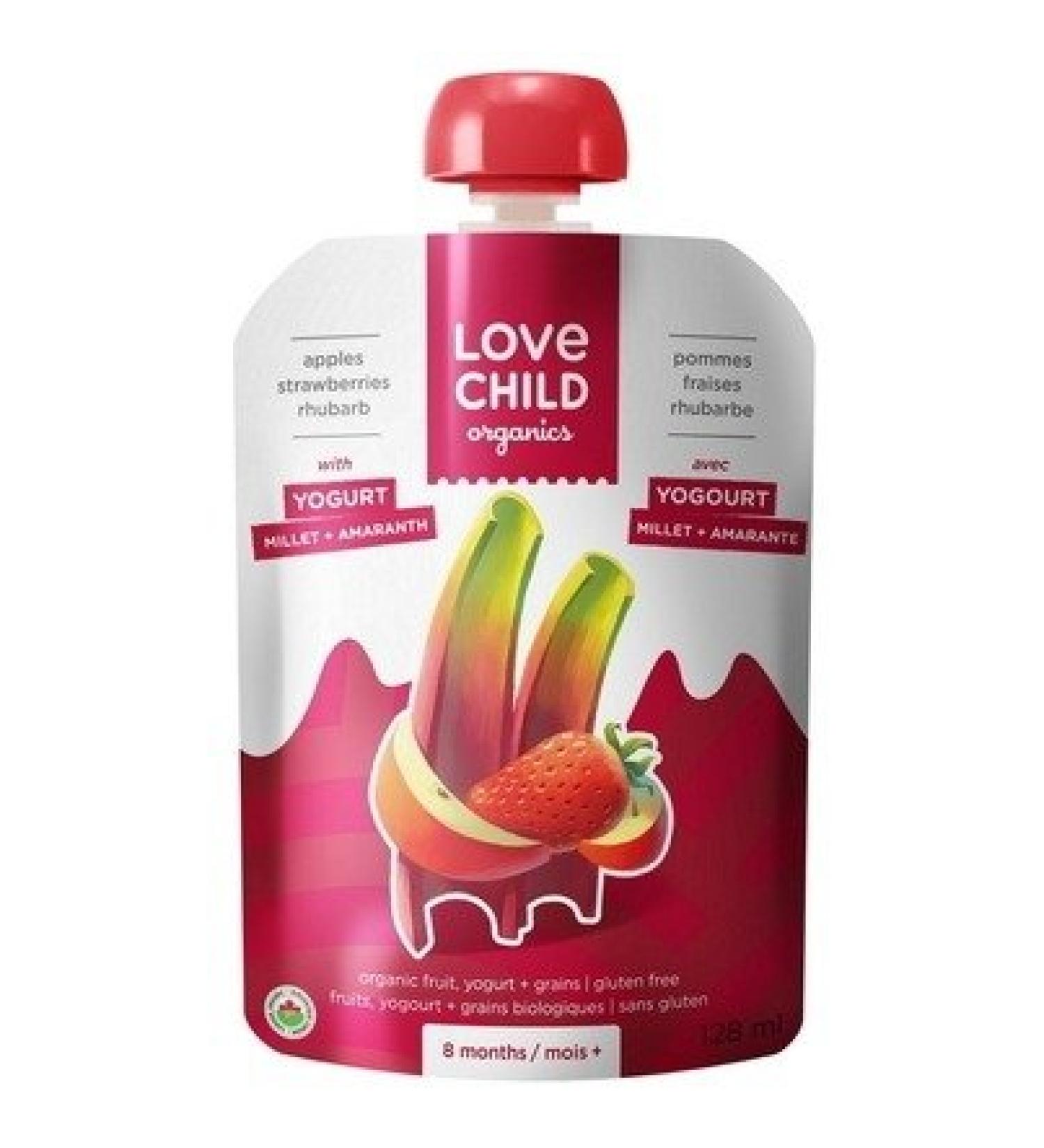 Love Child Organic Purees - Power Yo'rridge - Yogurt & Grain - Apples Strawberries & Rhubarb (12x128ml)