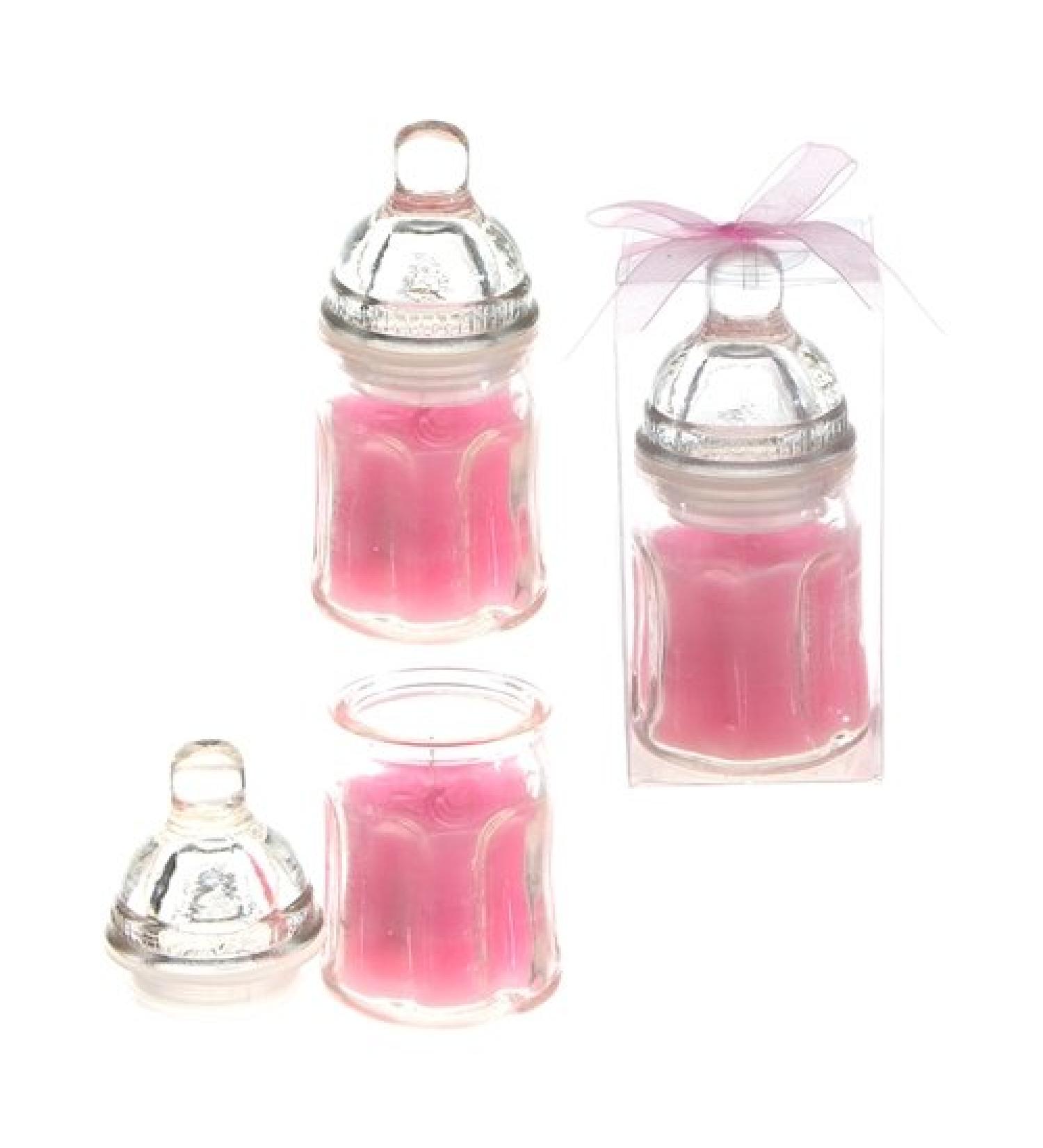 Lunaura Baby Keepsake - Set of 12 Girl Glass Baby Bottle Scented Candle - Pink