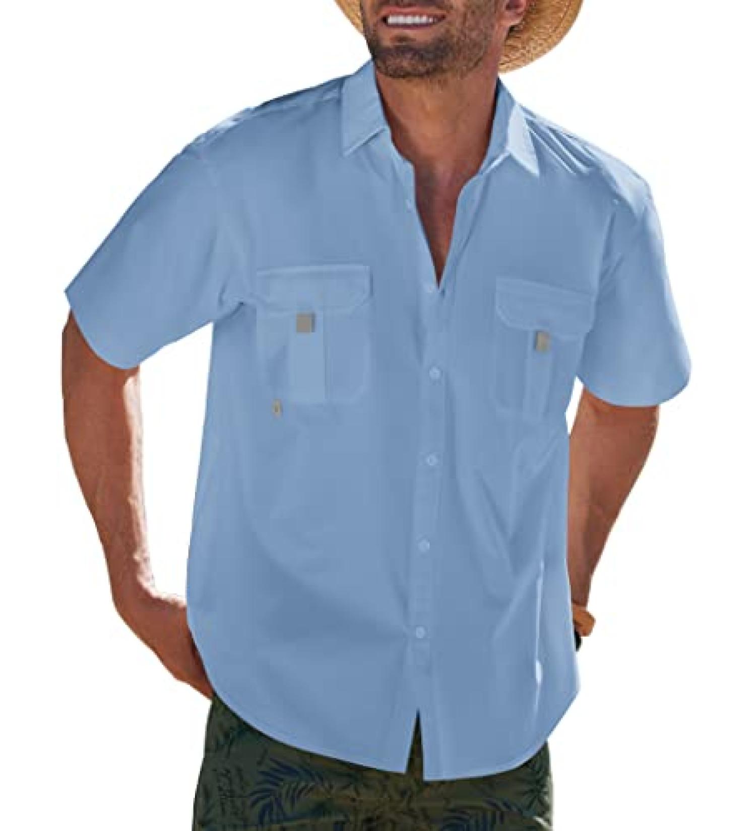 COOFADNY Men's Waterproof SPF Fishing Shirt - Light Blue, Small - Buy Online on GoSupps.com