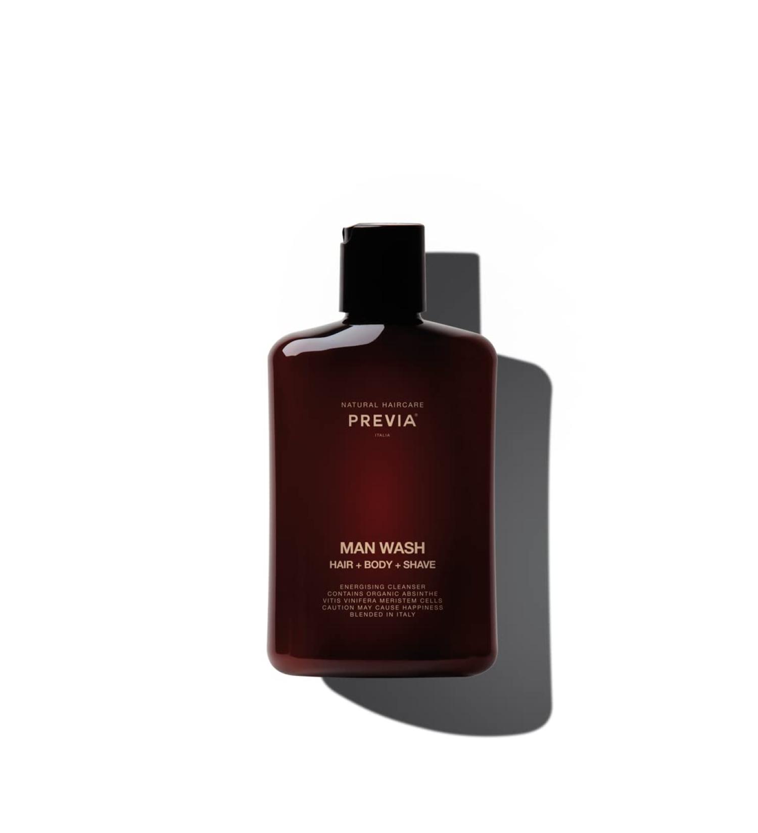 PREVIA Man Wash 3-in-1 Cleanser - Hair Shampoo Body Wash Shaving Conditioner (8.45 oz) | Best Men's Grooming Product for All-in-One Cleanliness - Buy Online on GoSupps.com