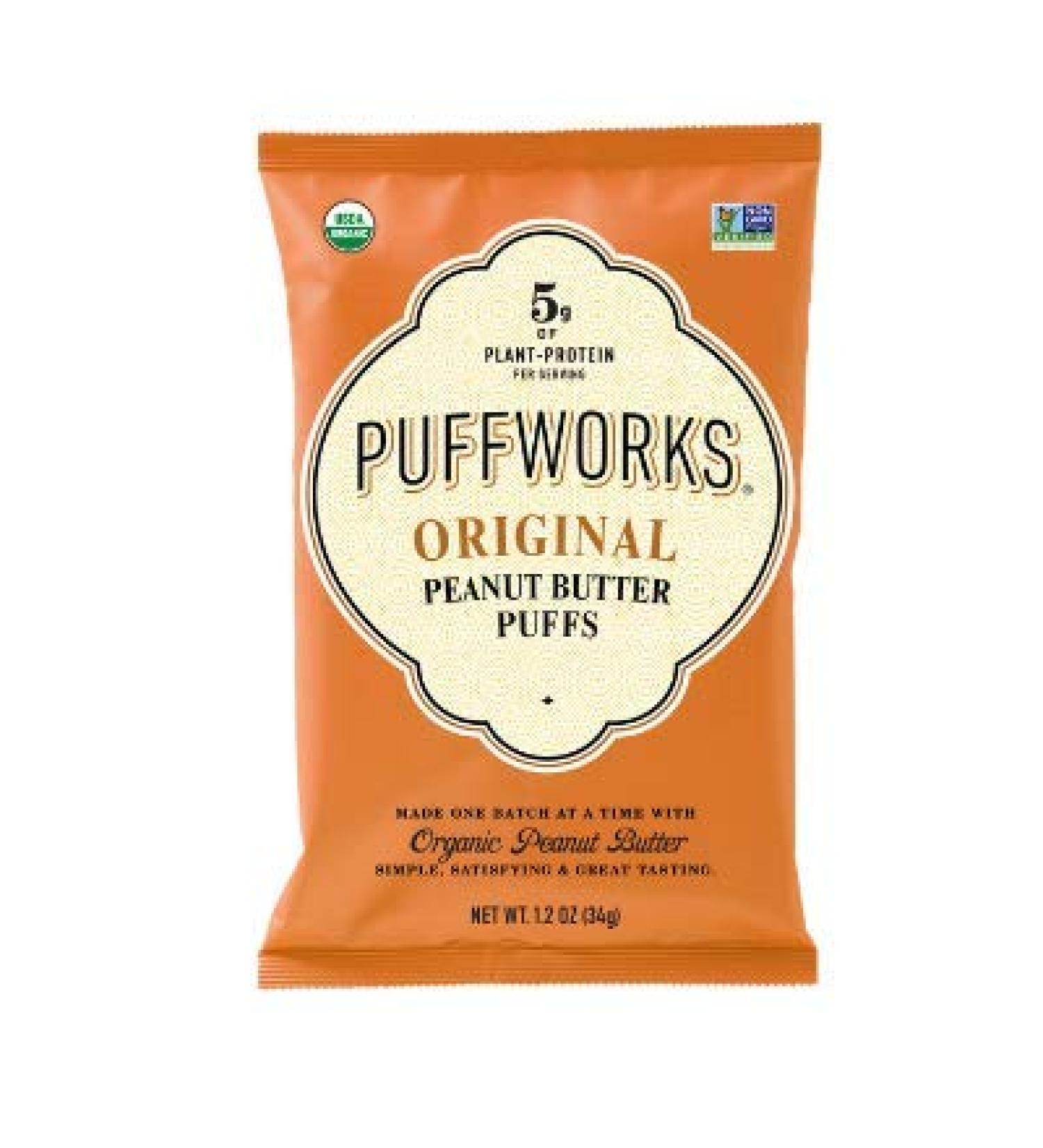 Puffworks Original Organic Peanut Butter Puffs Plant-Based Protein Snack Gluten- and Rice-Free Vegan Kosher 1.2 Ounce (Pack of 12) 1.2 Ounce (Pack of 12) 14.4 - Buy Online on GoSupps.com