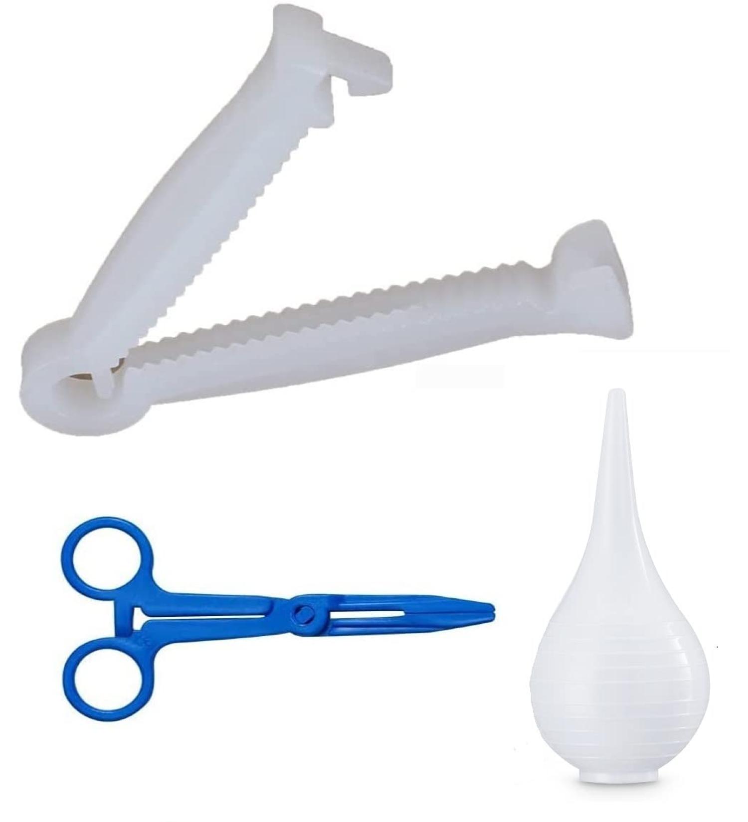 Sterile 40 Blue Umbilical Cord Clamps for Veterinary Home Birth Kit - Midwife Emergency Birth Supply with Ear Syringe, Snot Sucker, and Nasal Bulb Syringe - Buy Online on GoSupps.com