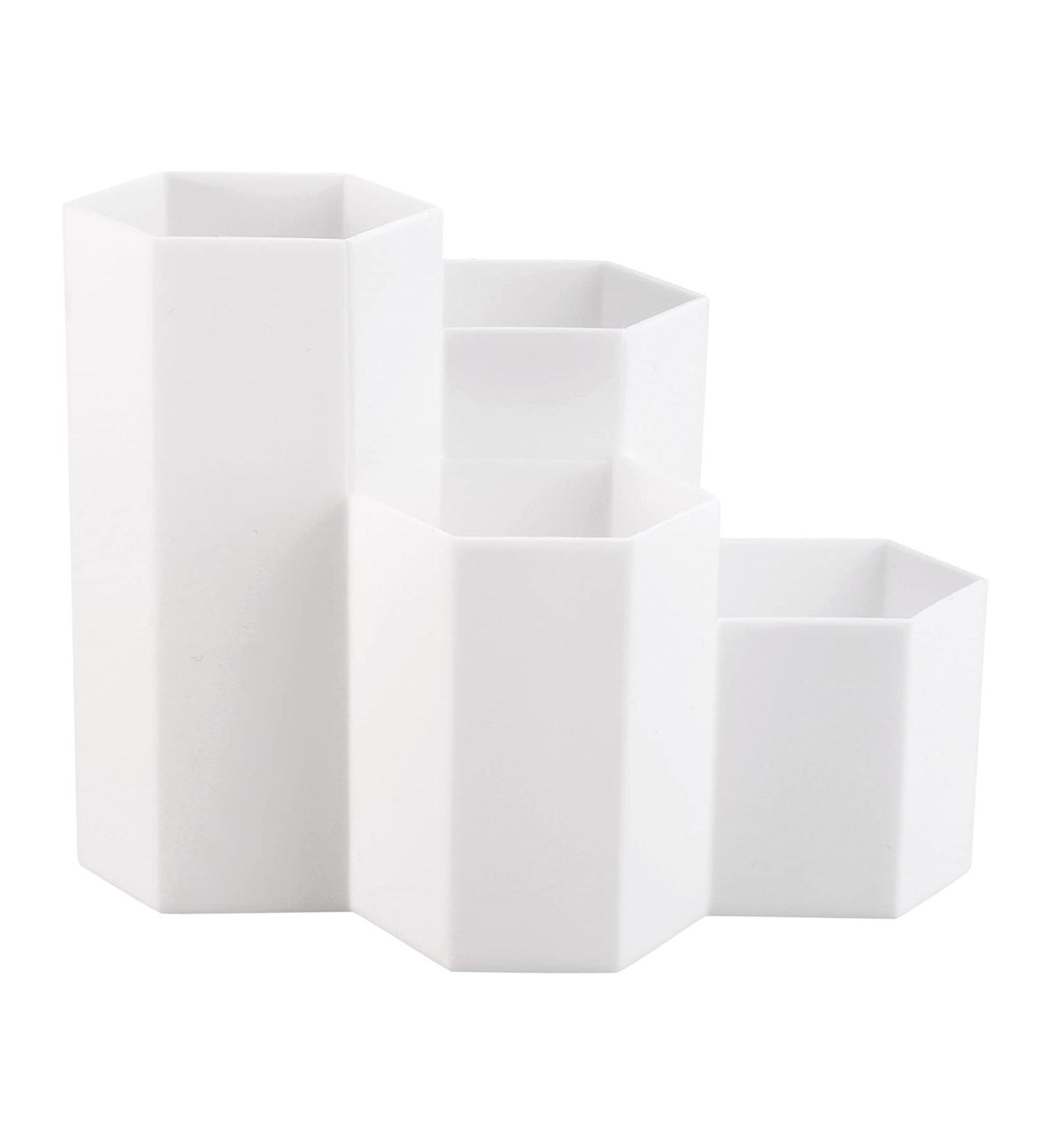 Plastic Makeup Brush Holder Organizer - 4 Slot Cosmetics Brushes Storage Pen Cup (White) - Buy Online on GoSupps.com