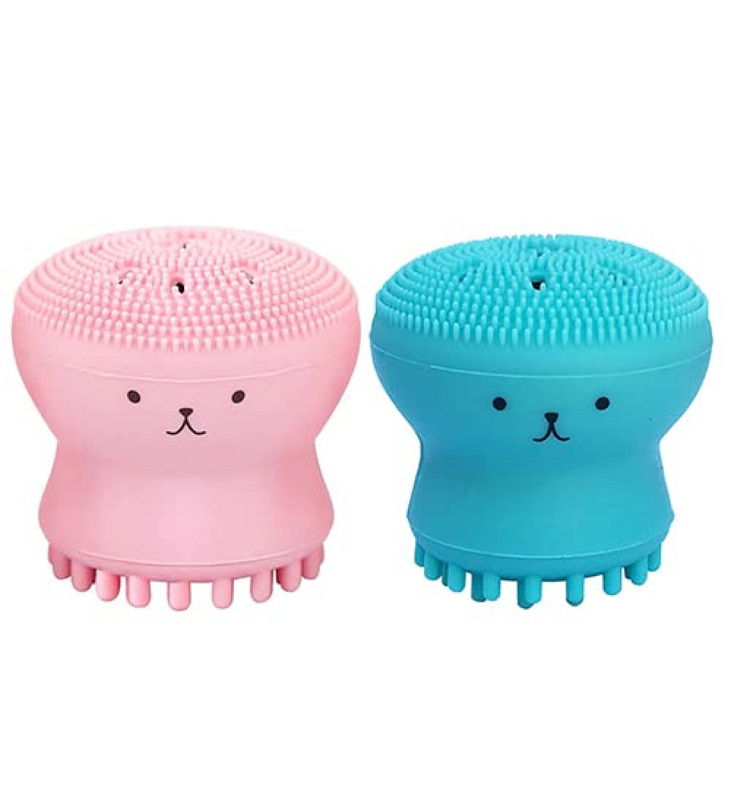 Huayingmi Silicone Facial Cleaning Brush - Small Octopus Facial Sponge Tool in Pink & Green for Effective Skin Care - Buy Online on GoSupps.com