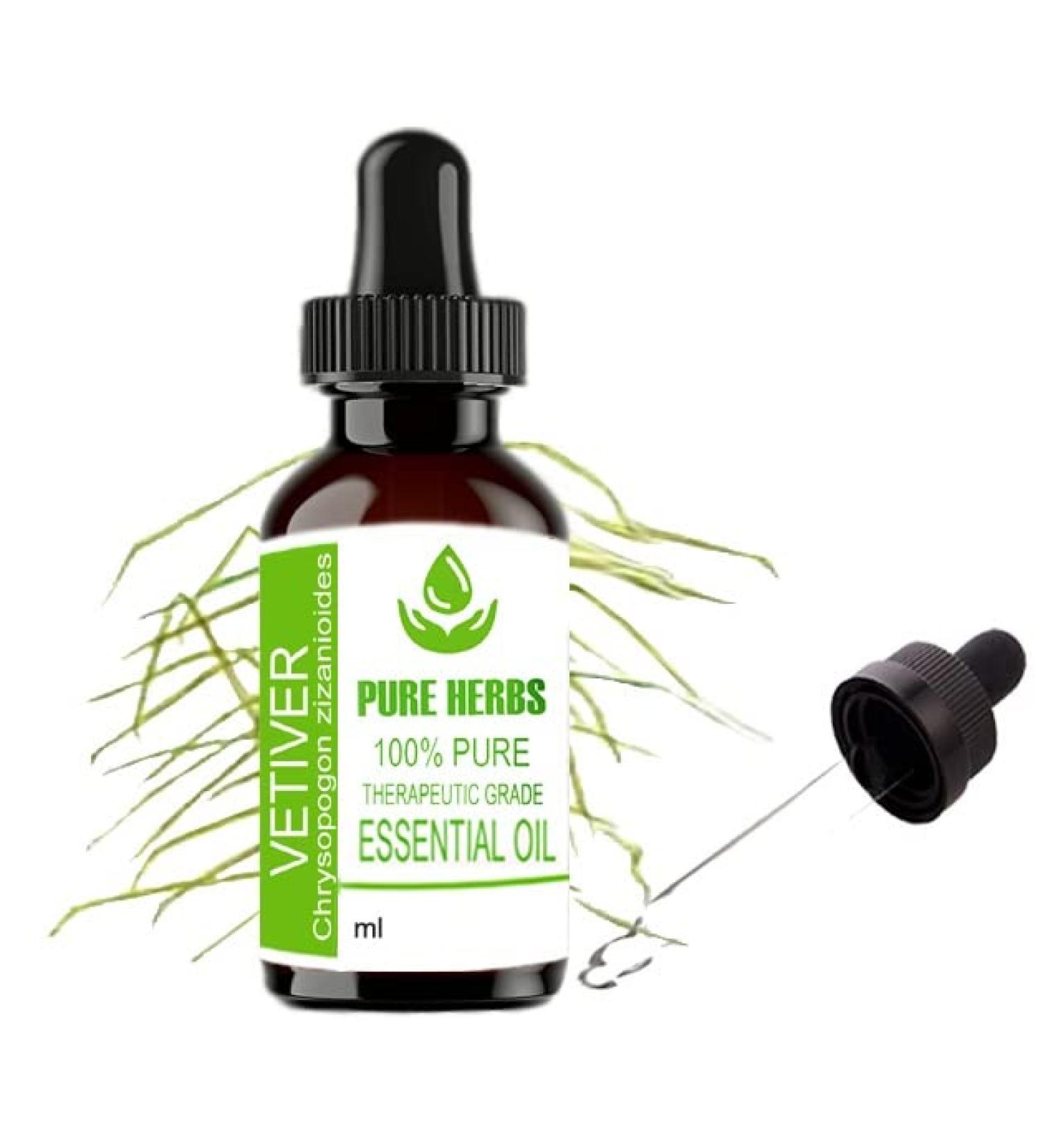 Pure Herbs Vetiver Essential Oil (15 ml) - 100% Natural Chrysopogon Zizanioides for Aromatherapy & Skin Care | International Shipping Available - Buy Online on GoSupps.com