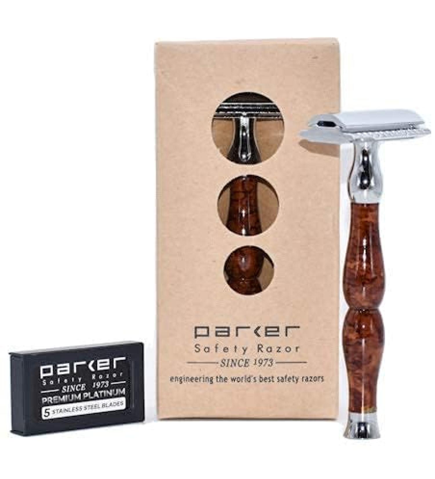 Parker 45R Heavyweight Double Edge Safety Razor - 3 Piece Design 4 Inch Solid Brass Handle Includes 5 Razor Blades | International Shipping Available - Buy Online on GoSupps.com