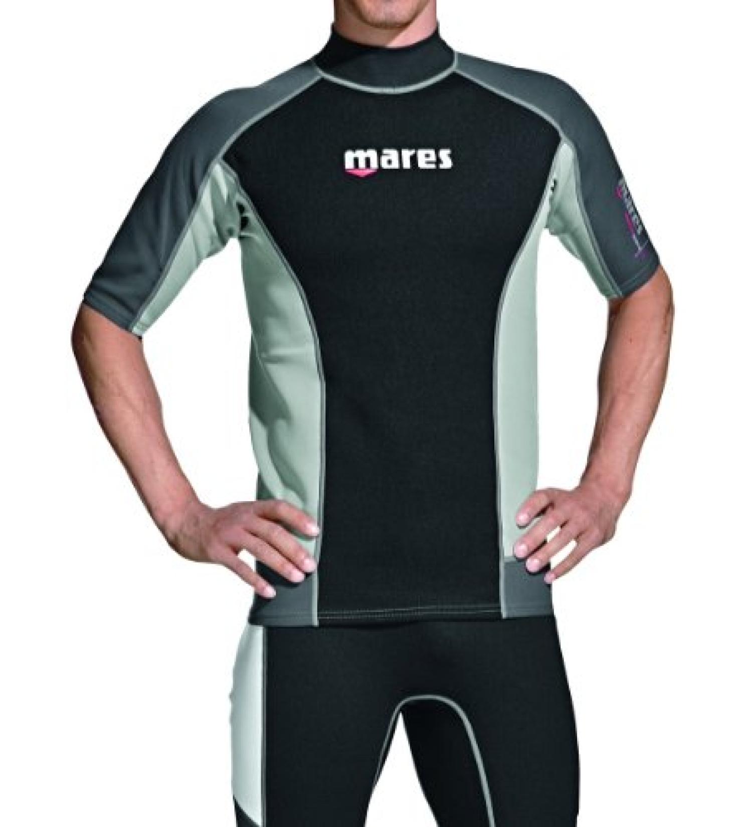 Mares Rash Guard Top - Mens Short Sleeve for Scuba, Snorkeling, and Water Sports Black Grey XX-Large