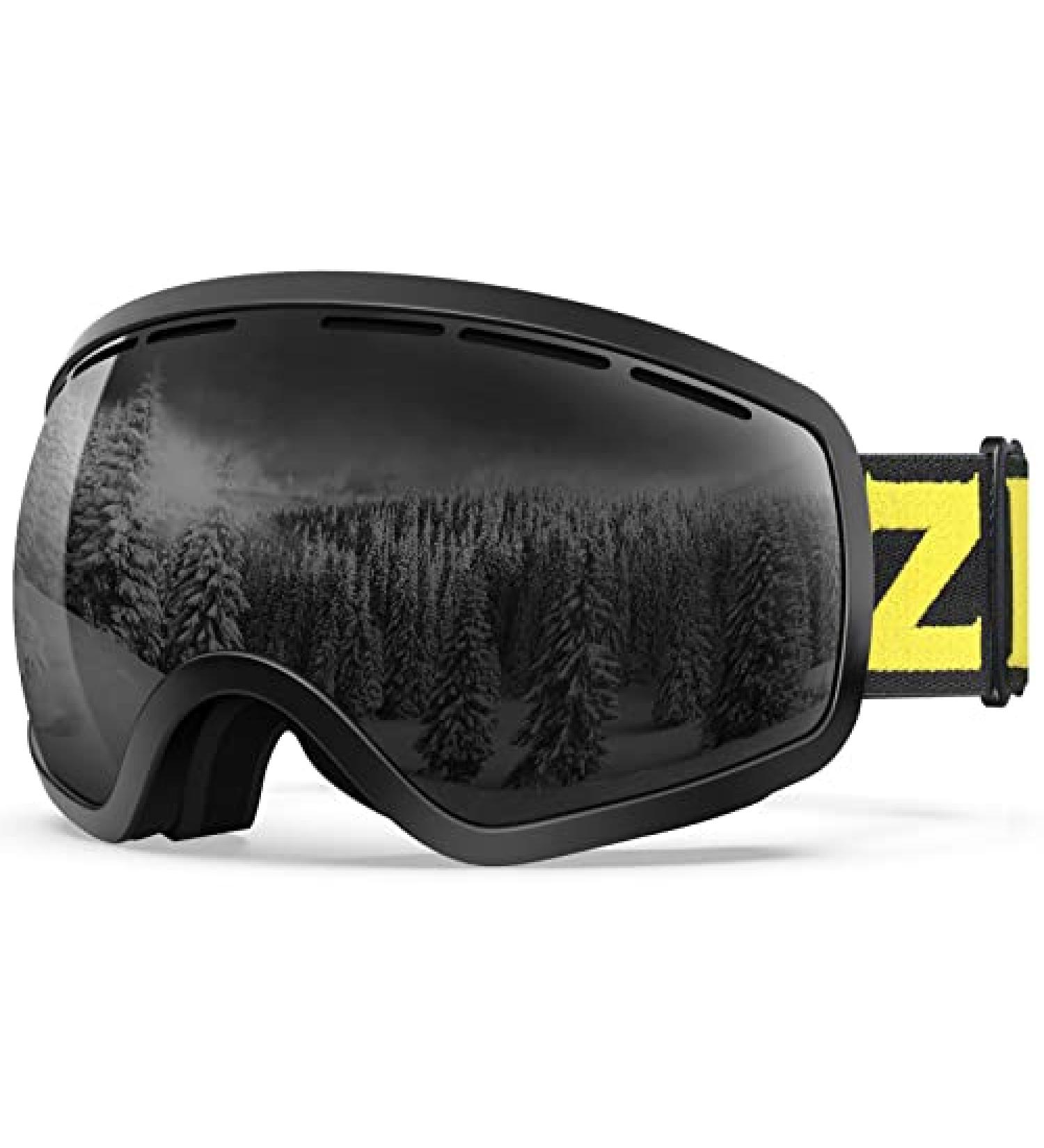 ZIONOR X10 Ski Snowboard Goggles - OTG Anti-fog UV Protection | VLT 17% Black Frame Black Lens - Buy Online on GoSupps.com