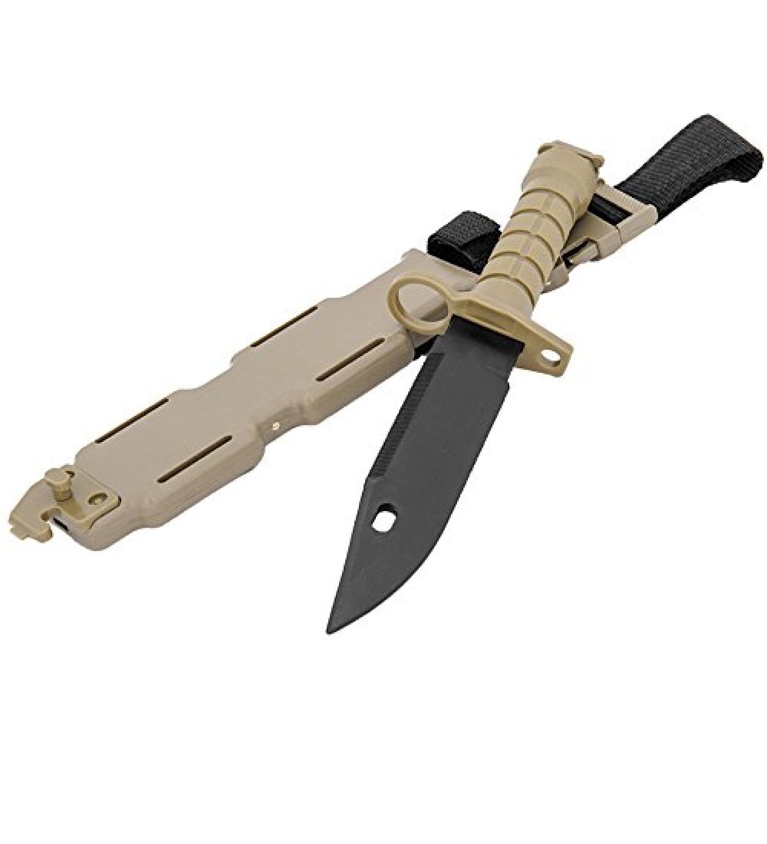 MetalTac Rubber Knife Training with Sheath for Airsoft Guns, Martial Arts Guard Fight Included Leg Holster Holder Handle Grip 11.75" inch (Tan)