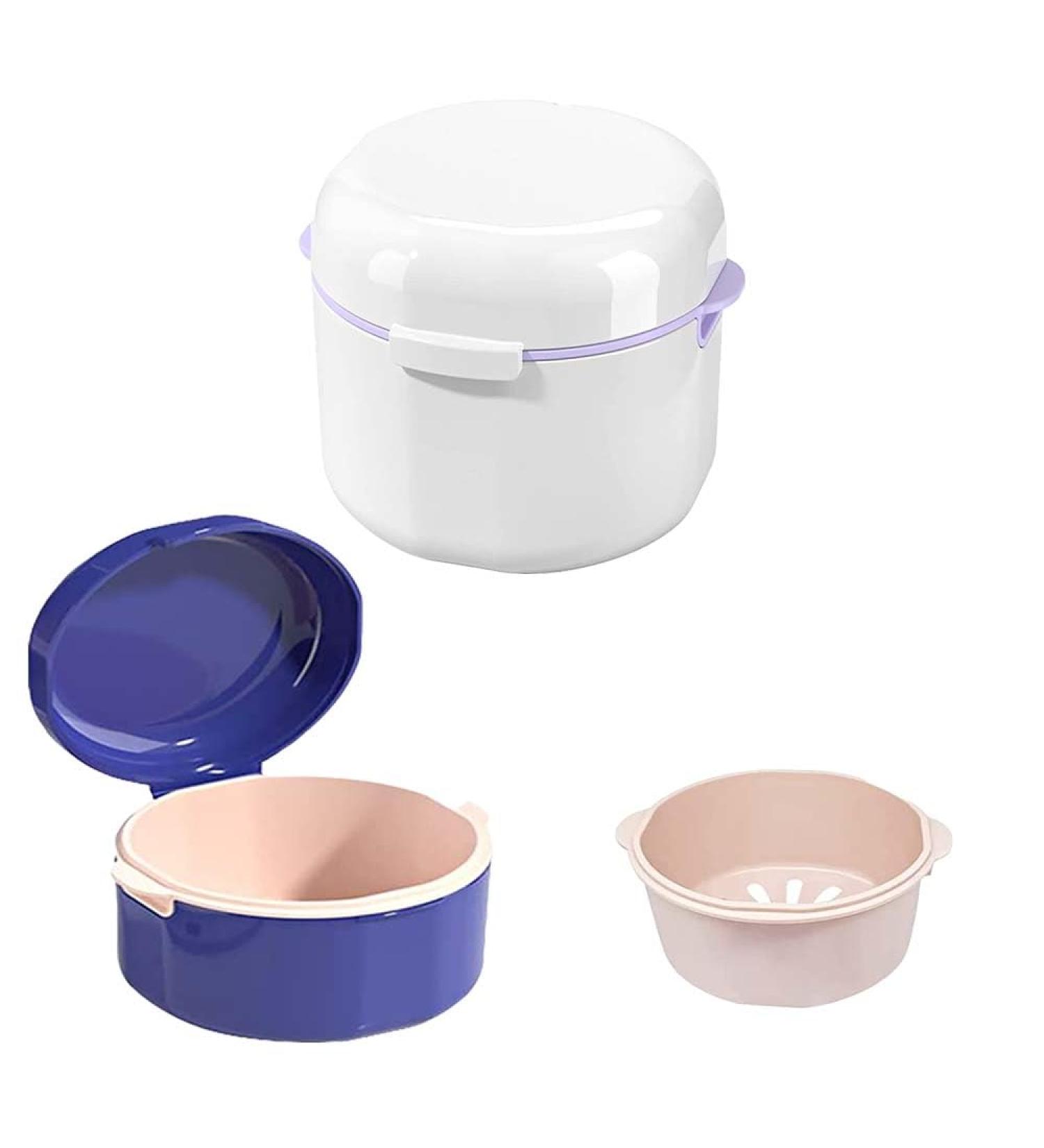 Dnom dose with sieve 2 pieces of dentistry for false teeth. Portable prosthetic dose for storage and immersion dentures dental appliances mouth protection