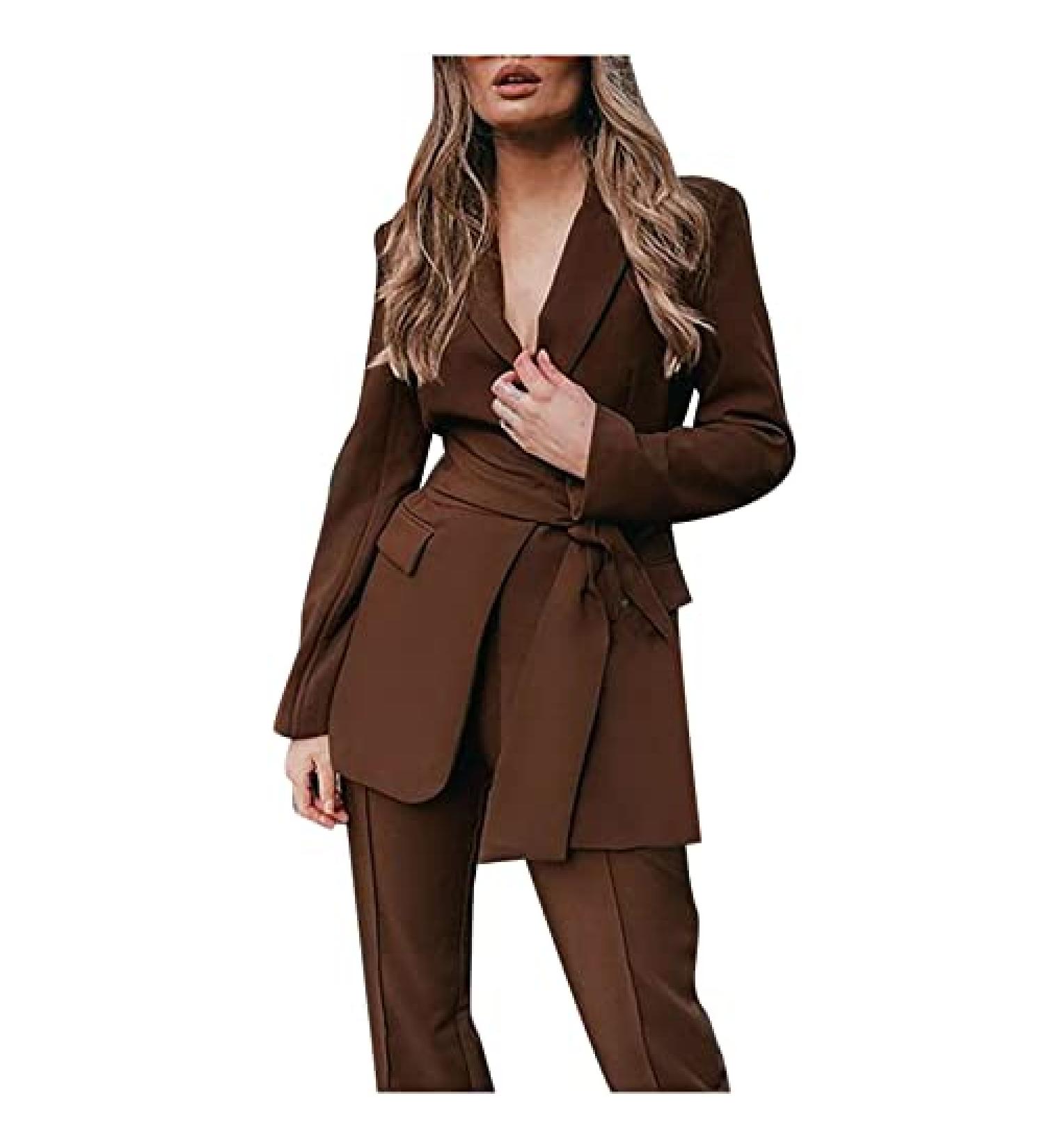 Women's Brown Business Suit Set | Slim Fit Blazer & Pants | Office Outfit for Work | Large Size - Buy Online on GoSupps.com