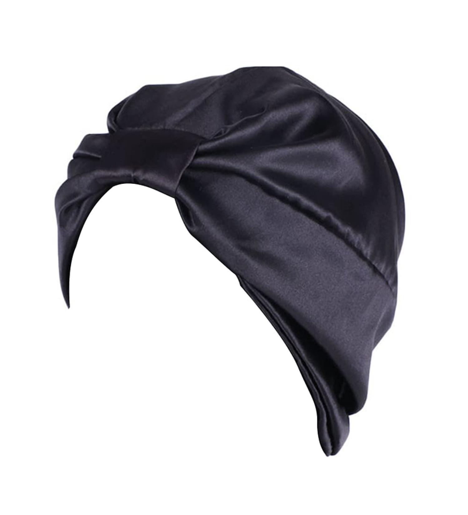 Women's Black Satin Turban Night Sleep Hat - Satin Bonnet for Hair Loss - Buy Online on GoSupps.com