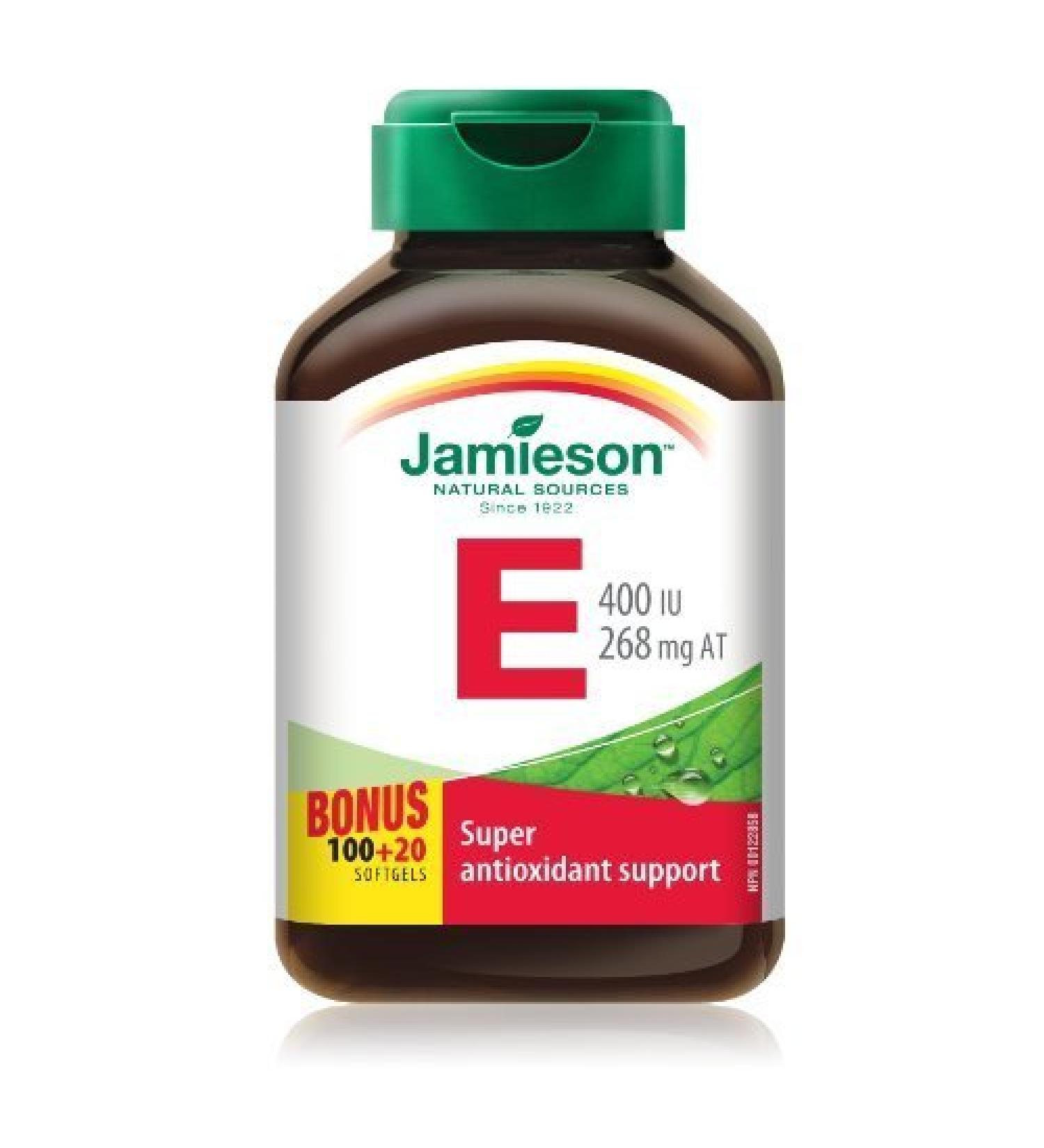 JamiesonVitamin E 400 IU . Bonus Size 100+20 Softgels - Super Antioxidant Support by Jamieson
