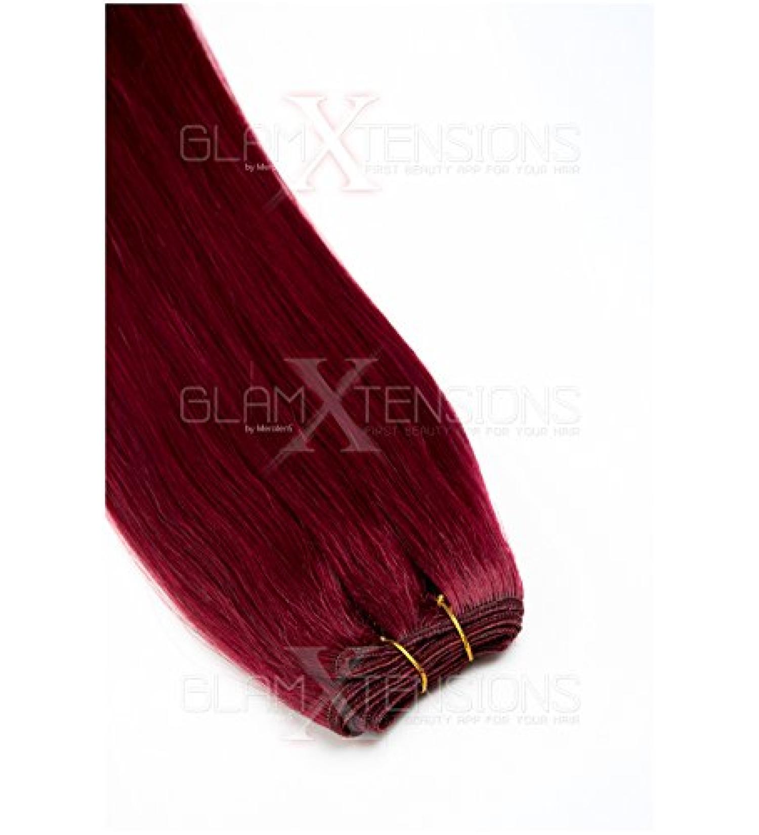 WEFT Extensions Real Hair Tress Glamxtensions smooth 100% Remy Indian real hair Human Hair - 45cm in the color #720 Burgundy - Hair extension hair compression for sewing