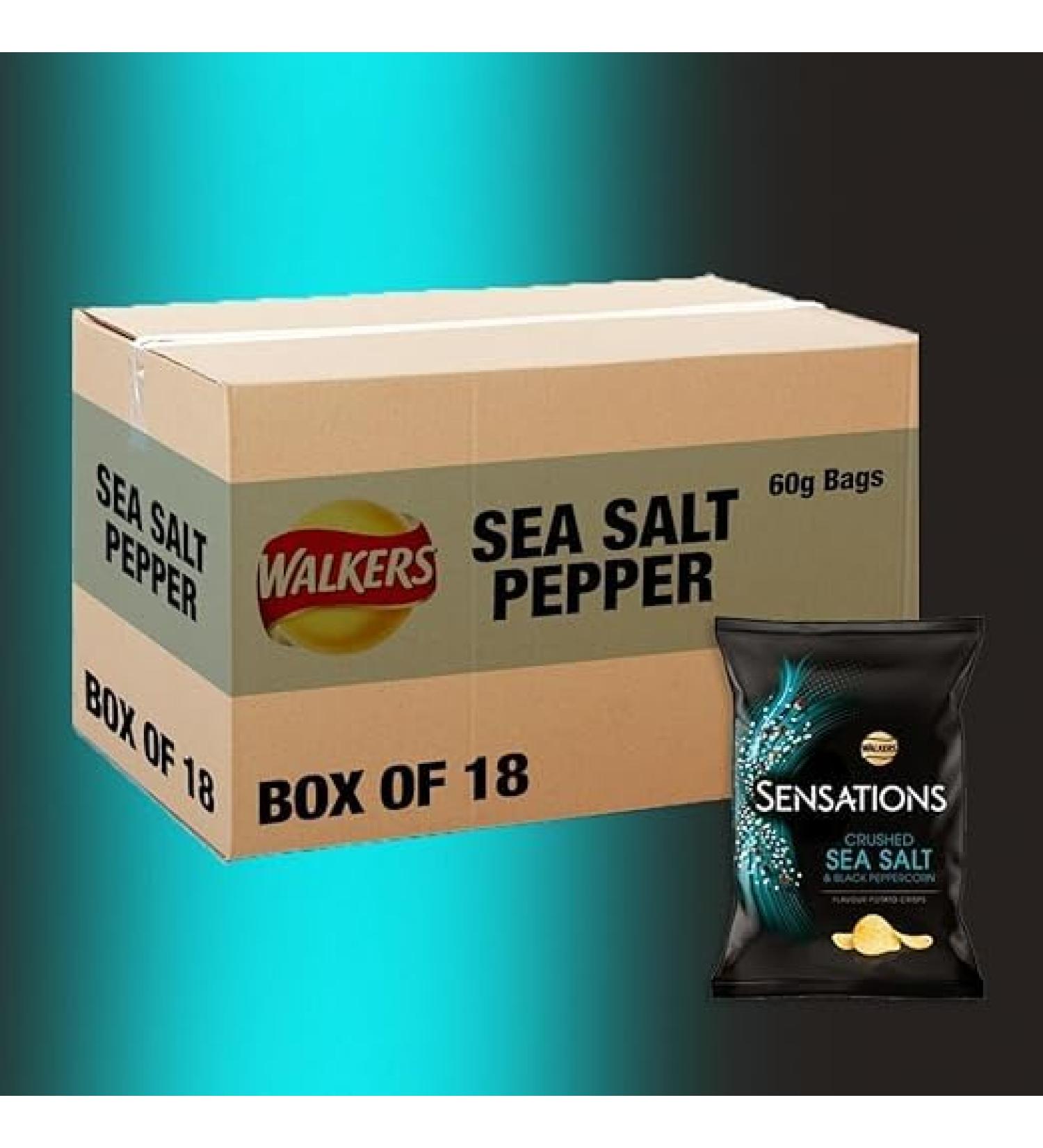 Walkers New Sensations Crushed Sea Salt & Black Peppercorn 65g (18 Bags x 65g)