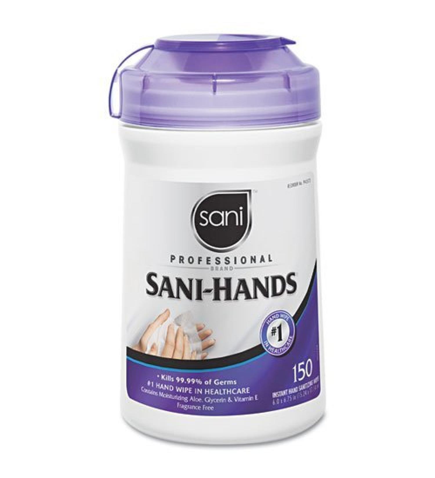 San-Hands II Sanitizing Wipes 5''w x 6''l White 150/Canister Sold as 1 Each