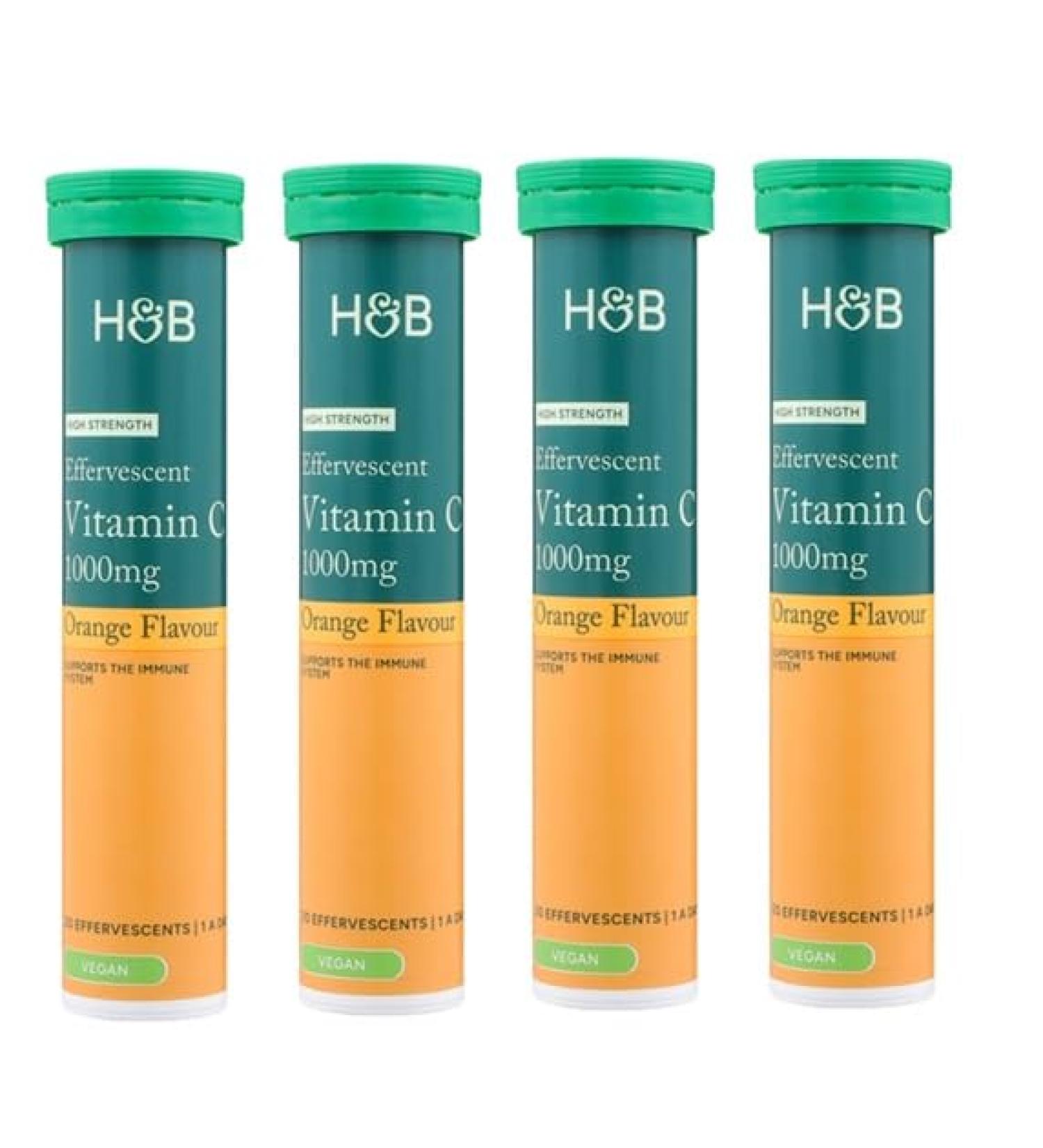 Holland and Barrett High Strength Effervescent Vitamin C Orange Flavour 20 Tablets (Pack of 4) Total 80 Tablets
