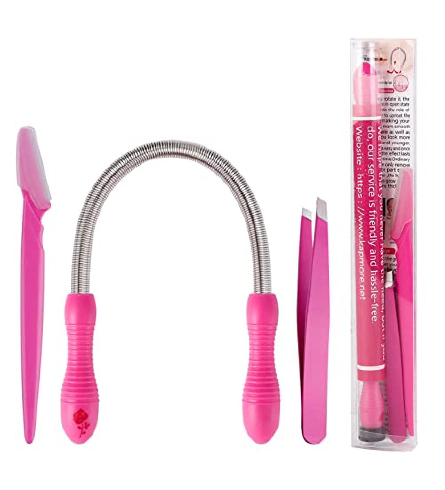 Kapmore Facial Hair Removal Tool for Women | Spring Facial Hair Remover, Eyebrow Razors, Beveled Tweezers, Threading Hair Removal - Pink - Buy Online on GoSupps.com