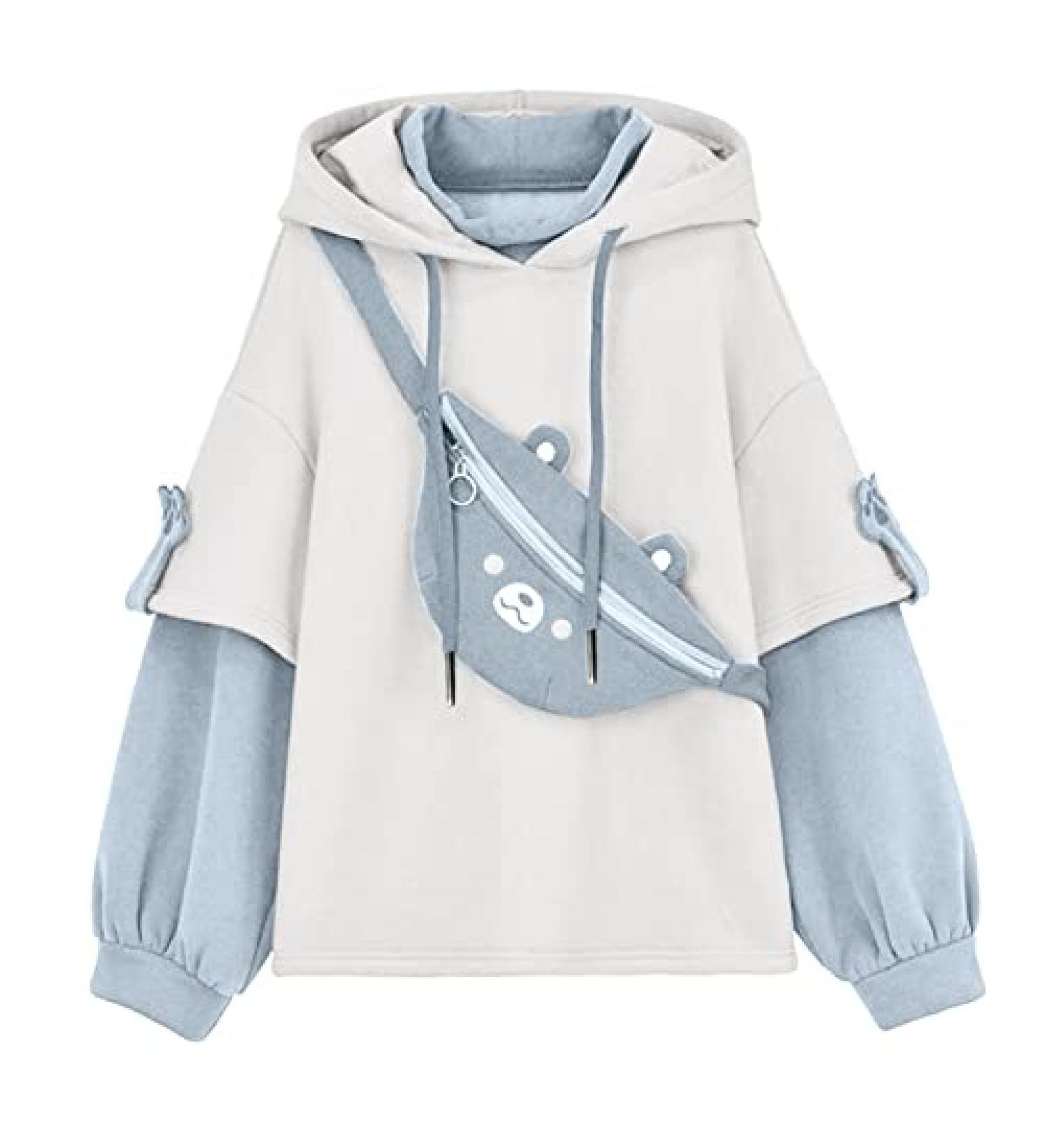 Attine Cute Bear Hoodie for Women - Kawaii Brown Sweatshirt with Personality Bag | A02-Blue | 5X-Large - Buy Online on GoSupps.com