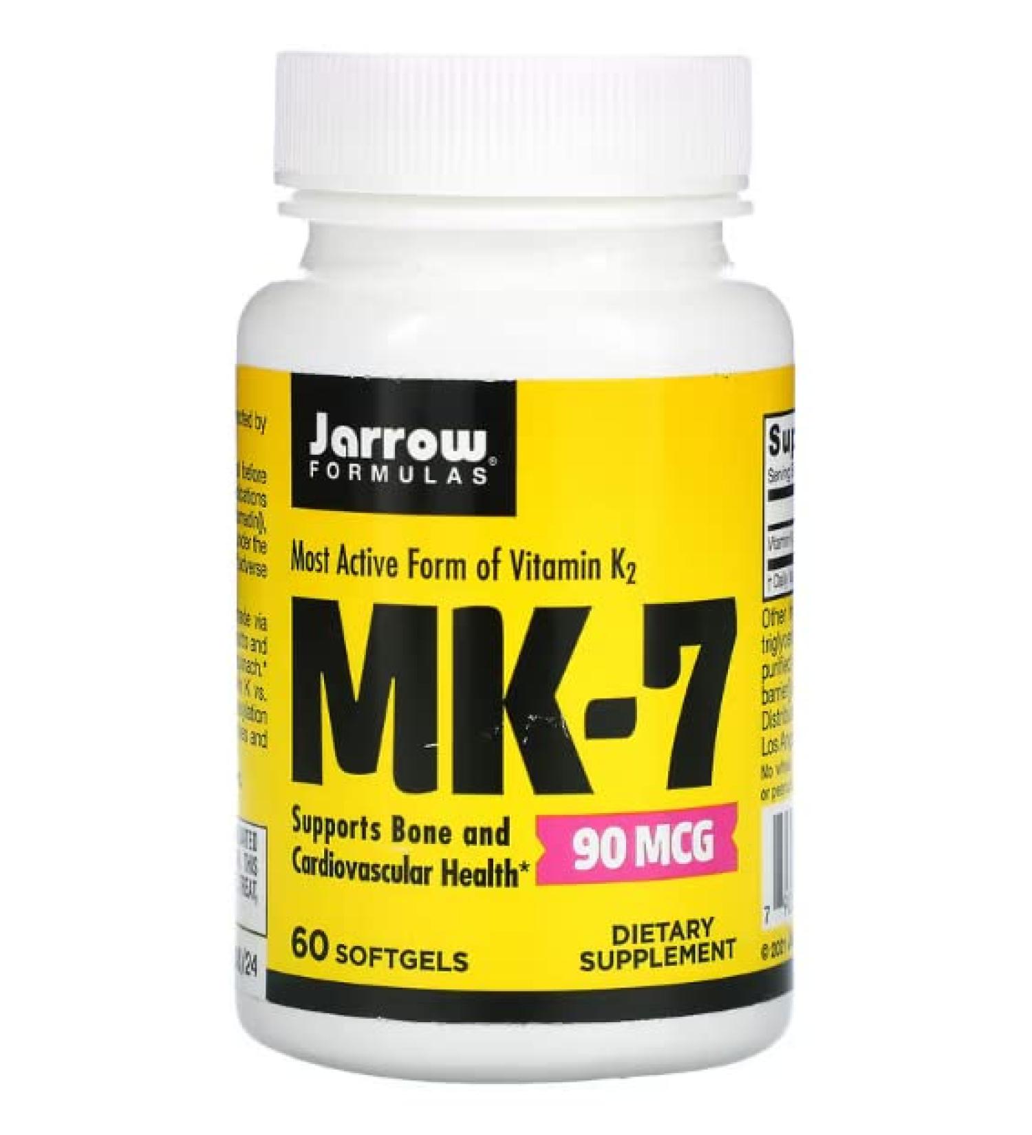Jarrow Formulas MK-7 Vitamin K2 90mcg 60 Softgels | Lab Tested, Gluten Free, Soy Free, Non-GMO - Buy Online on GoSupps.com