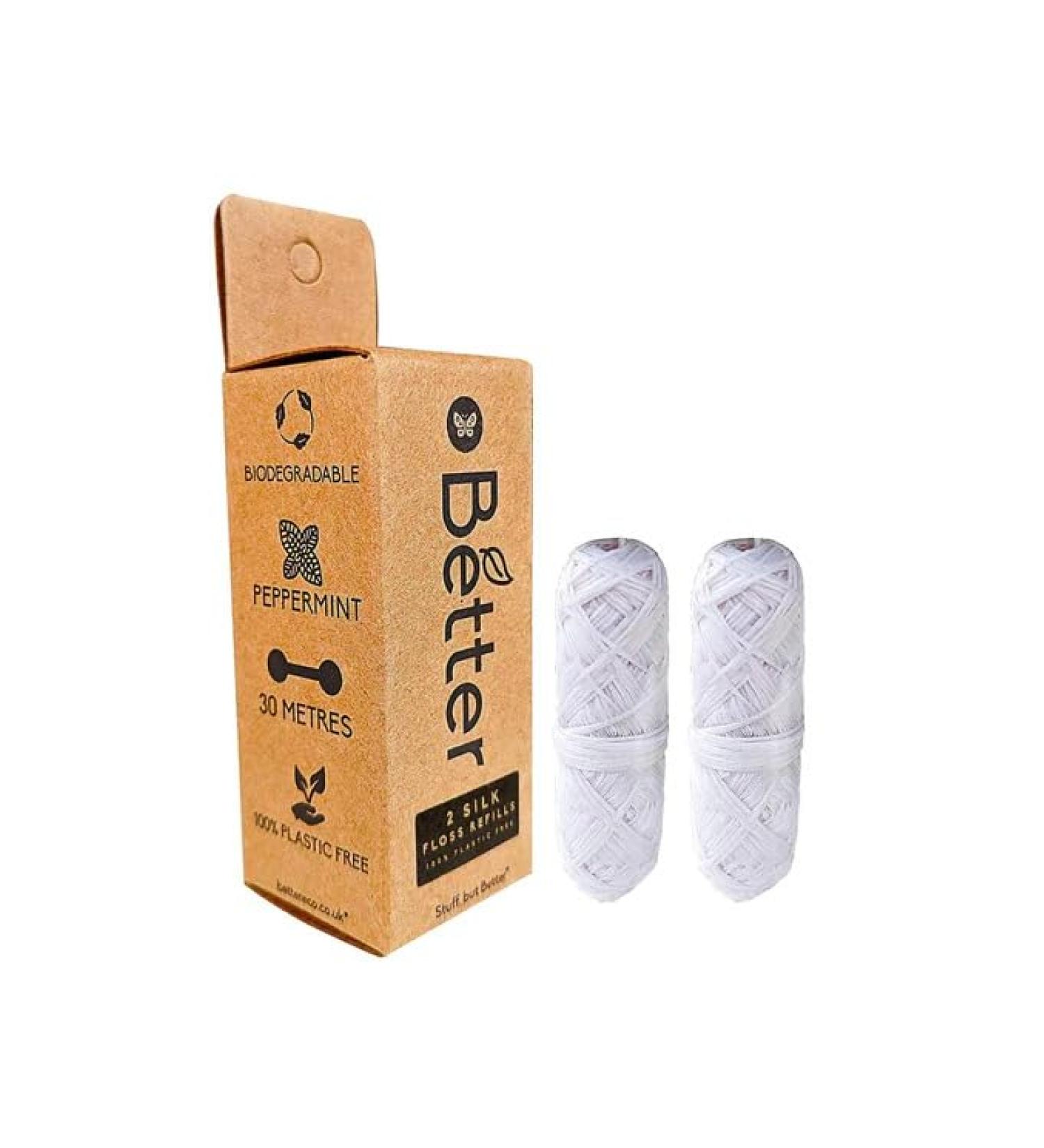 Better Eco | 100% Plastic Free Silk Floss Refills | Mint Flavour - 30m x 2 2x Refills