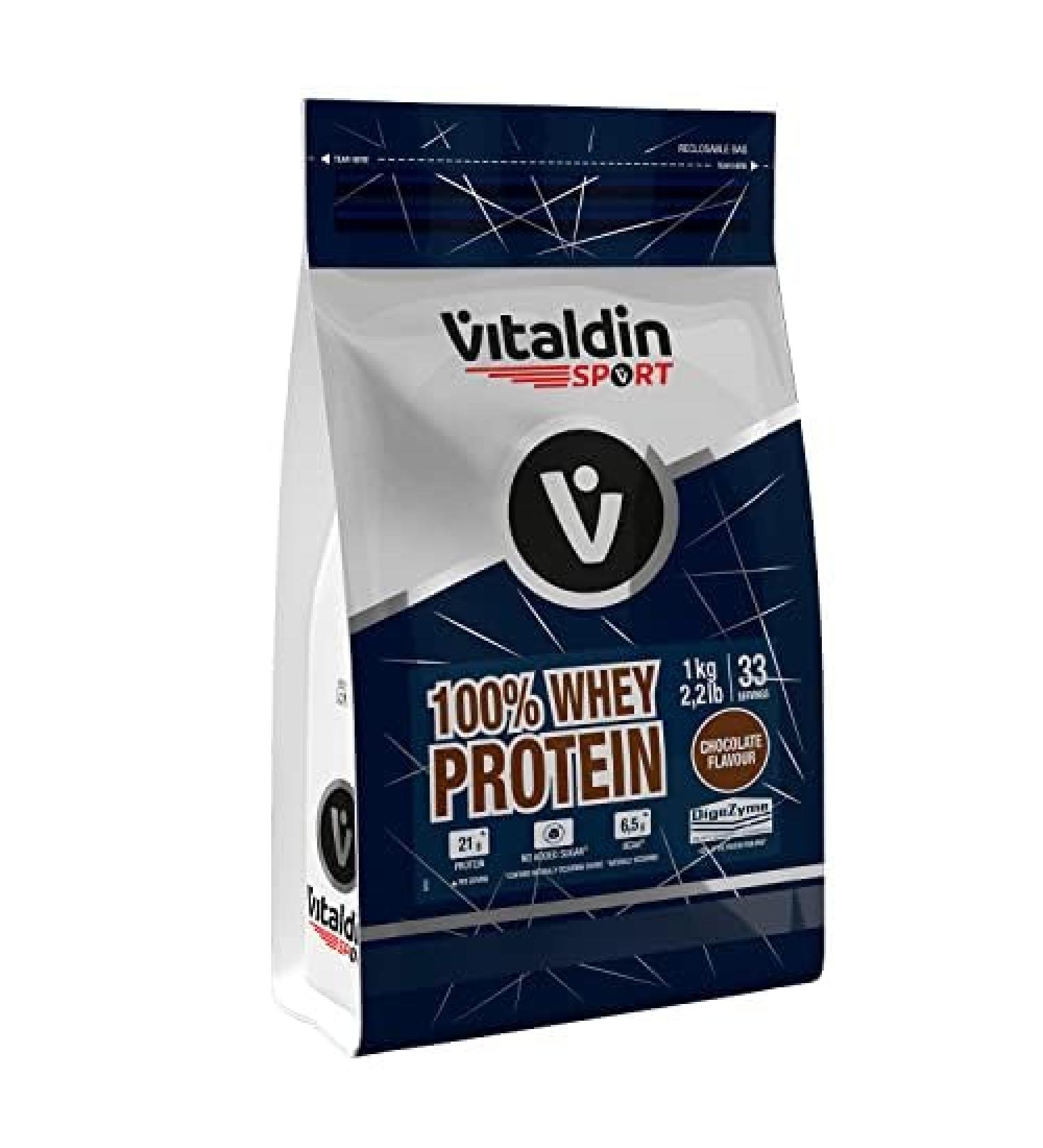VITALDIN SPORT 100% Whey Protein 1kg 100% Whey Protein Powder with Digezyme Muscle Building & Recovery Chocolate Flavor 6.5g BCAA per Serving No Added Sugars - Buy Online on GoSupps.com