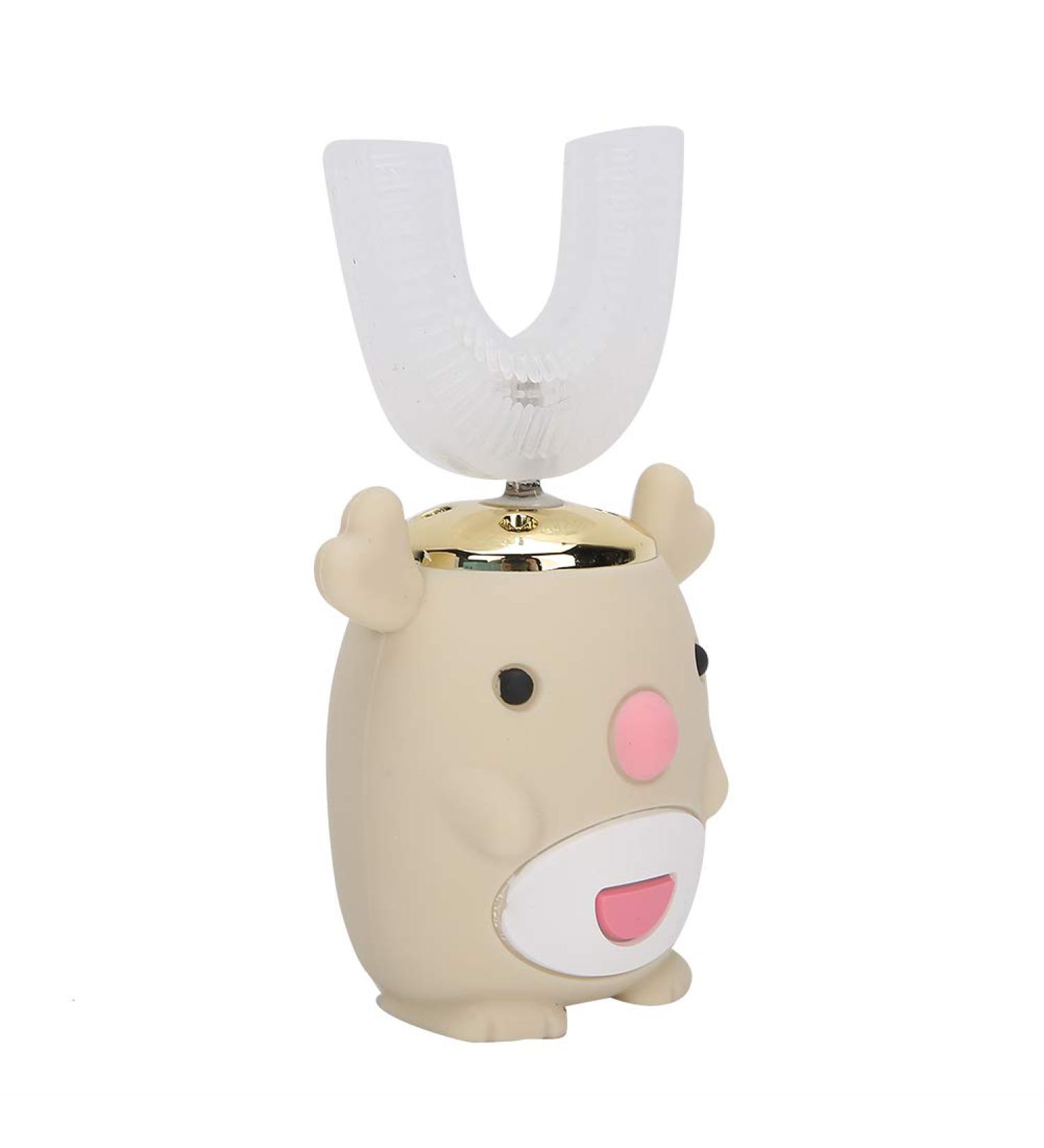 Buy U-Shaped Electric Children's Toothbrush | Rechargeable Sonic Cartoon Design IPX7 Waterproof | Ages 6-14 | Beige - Buy Online on GoSupps.com