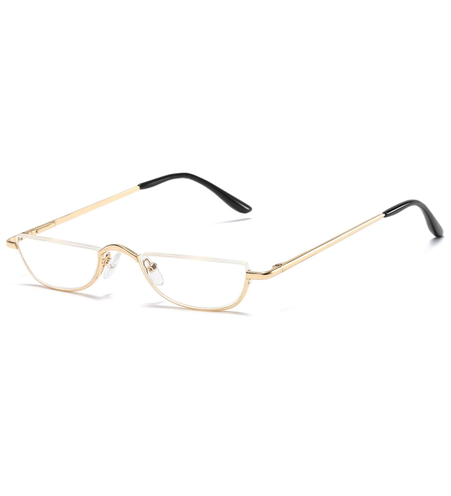 Abetos Semicircular Reading Glasses for Men & Women - Flexible Spring Hinge Half-Moon Metal Frame - Comfortable 2.5x Visual Aid for Computer & Leisure - Buy Online on GoSupps.com