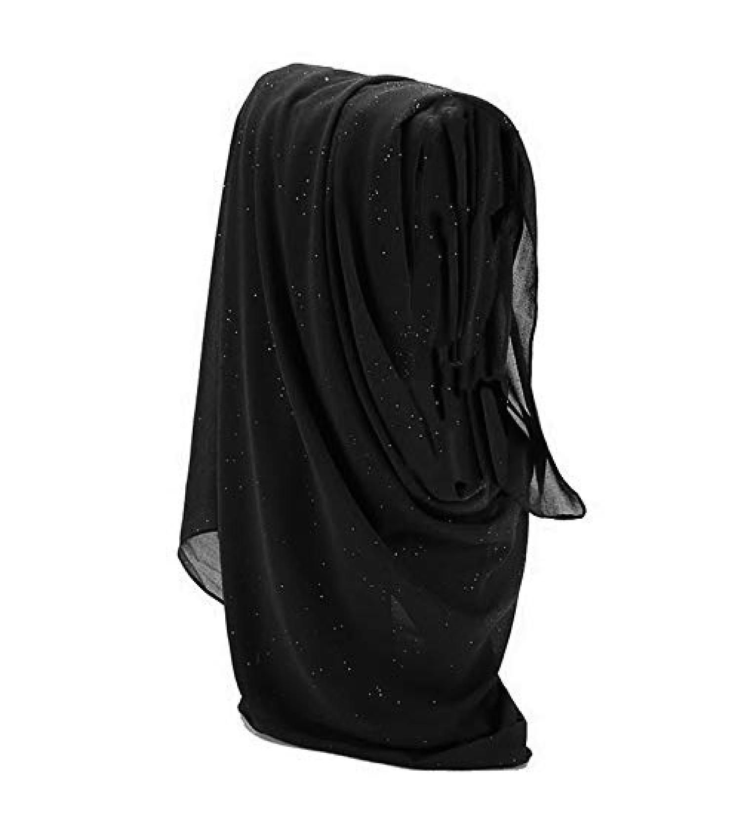 iFutniew Ladies Solid Color Pearl Chiffon Gold Powder Baotou Turban Monochrome Shawl Headband Muslim Headscarf Scarf Black - Buy Online on GoSupps.com