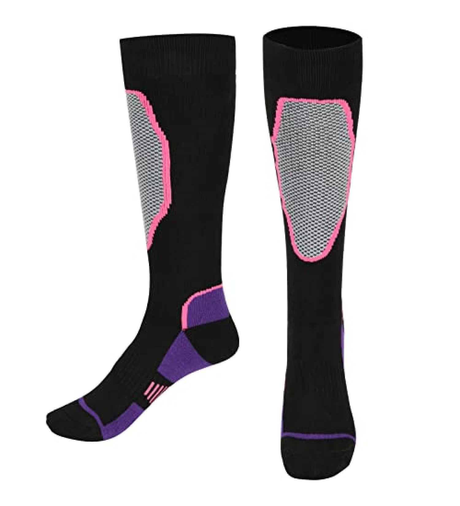 Cosmos Over the Calf Ski Socks - Warm Cotton Socks for Winter Sports (Black & Purple) - Buy Online on GoSupps.com