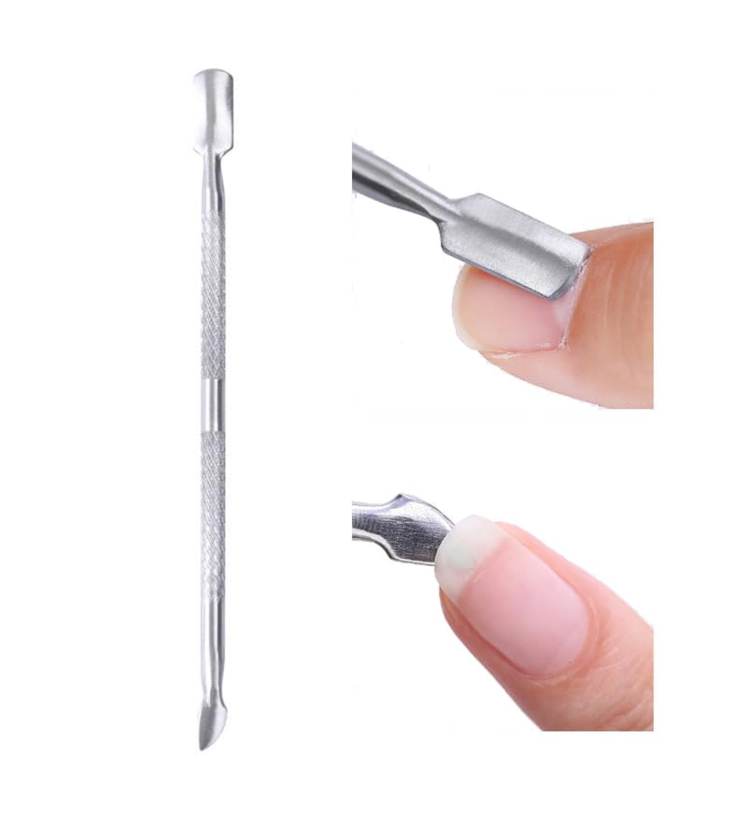 Professional Stainless Steel Cuticle Pusher with 2 different ends for cuticle trimming pushing back cuticles removing debris under nails and cleaning under nails - Buy Online on GoSupps.com