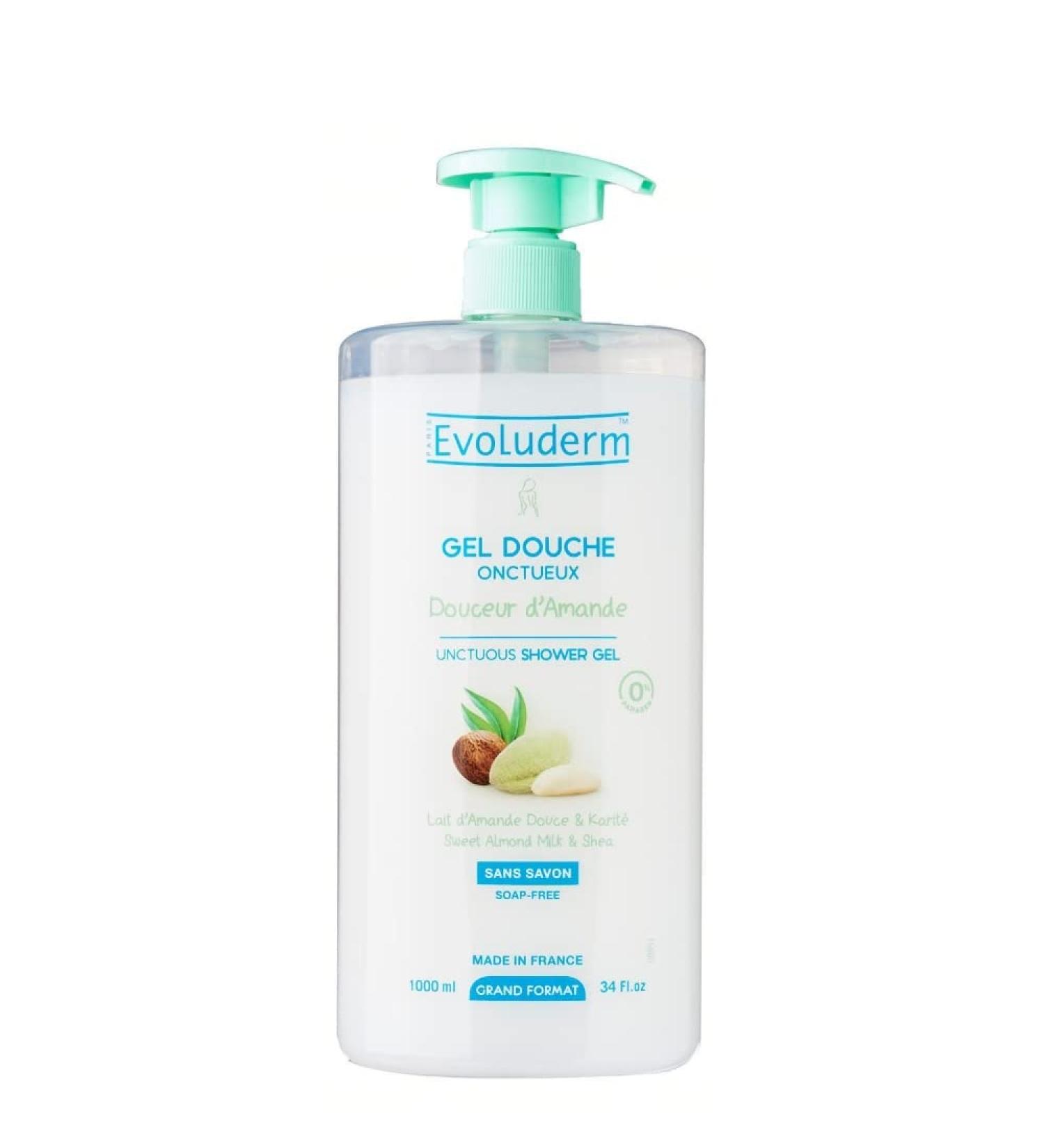 EVOLUDERM Gel Douche Onctueux Douceur d'Amande - 1000 ml - 95% d Origine Naturelle - V gan - Fabrication Fran aise