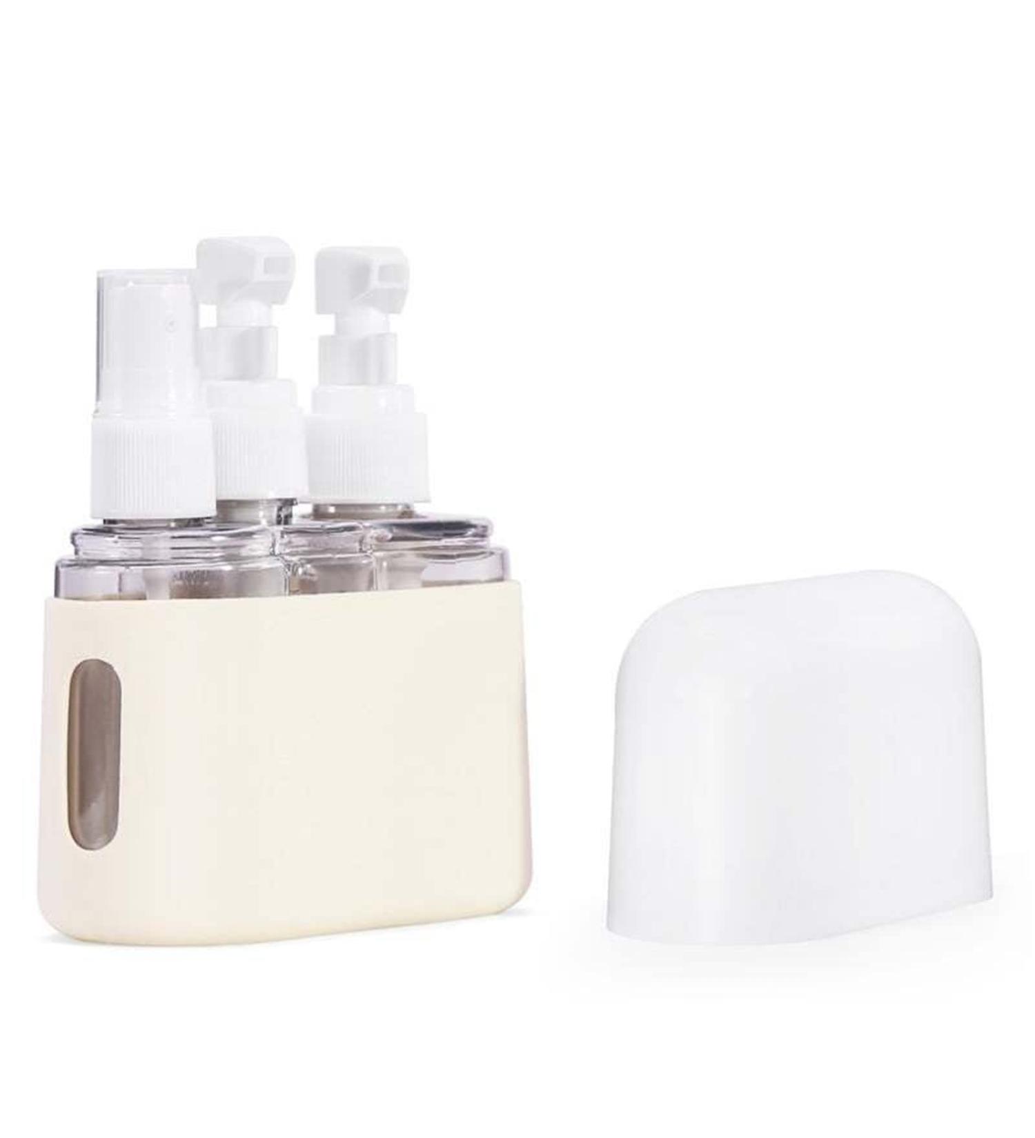 Donubiiu Portable Travel Bottle Set - Mini Shampoo Dispenser & Conditioner Container (3 in 1 Beige) for Toiletries - Perfect for International Travel - Buy Online on GoSupps.com