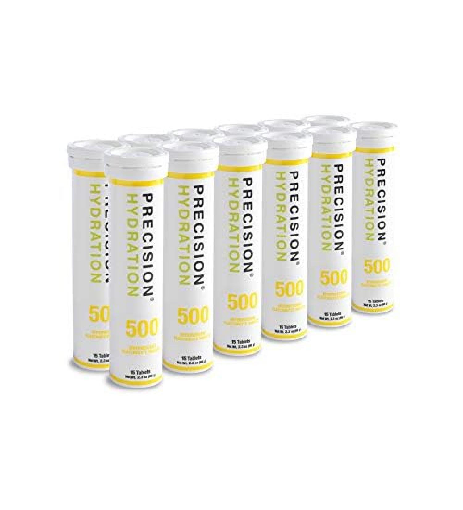 Precision Hydration Electrolyte Drink Tablets - Gluten-Free Vegan Low-Calorie - 12 Tubes (15 Tablets Each) - 500mg/L Yellow Tube - Buy Online on GoSupps.com
