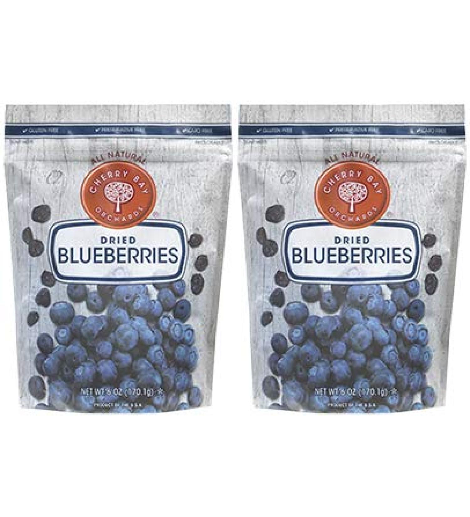 Cherry Bay Orchards Dried Blueberries 12oz - 100% Domestic Natural Kosher Certified - Gluten-Free & GMO Free - Resealable Pouch - 6oz x 2 - Buy Online on GoSupps.com
