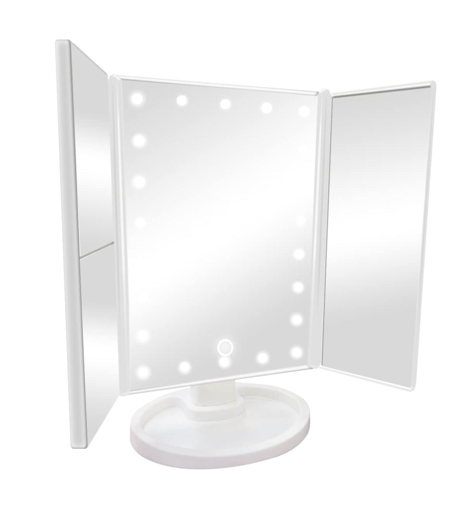 Buy From TV Trifold Makeup Mirror with LED Lights - Portable Vanity Mirror with 10x Magnification - Dimmable Lighted Mirror for Makeup and Grooming - Buy Online on GoSupps.com
