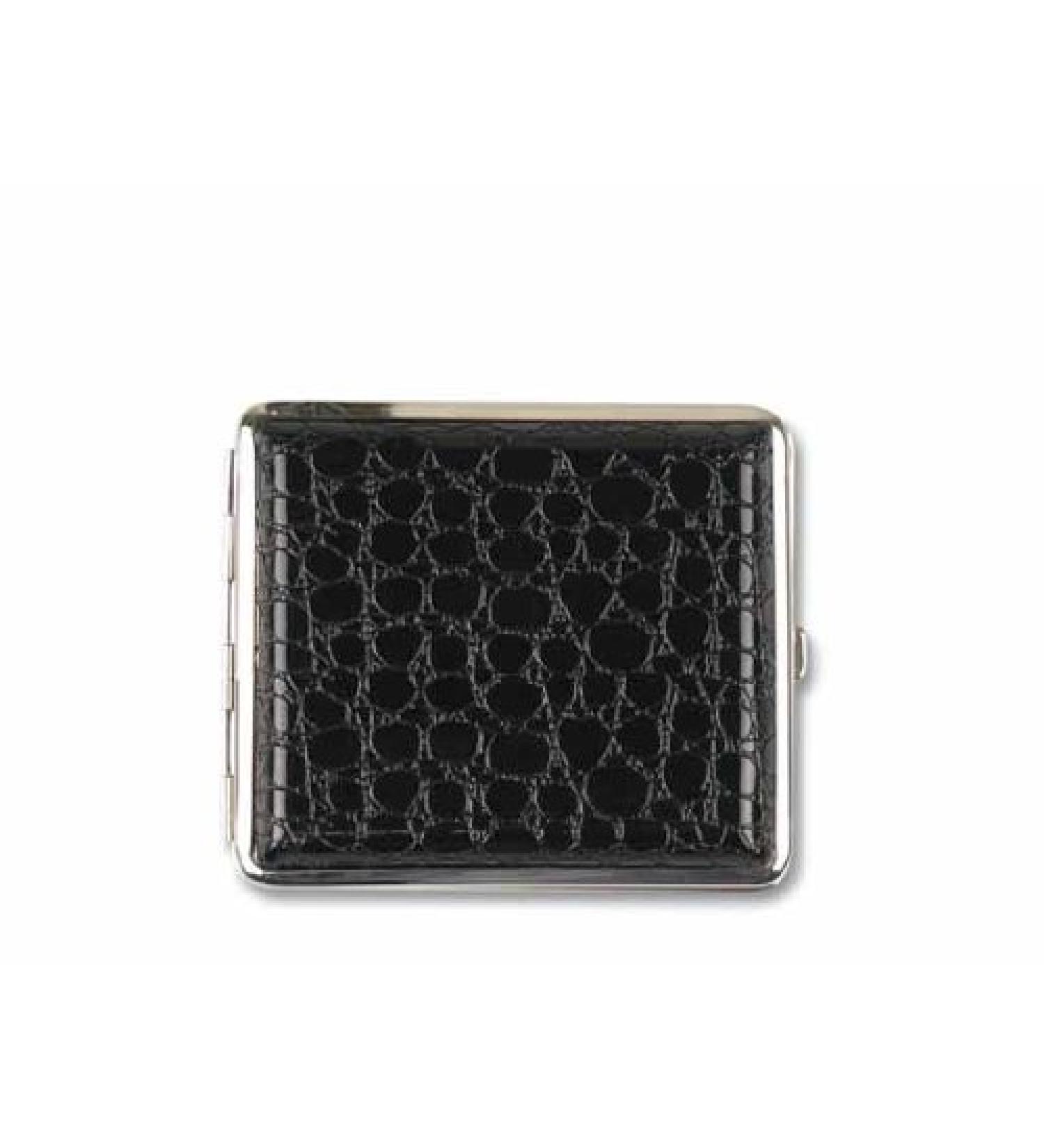 Zigtt. Case Imitation Leather Black Matt Nickel Frame 18 with Elastic Strap in EP Made in Germany