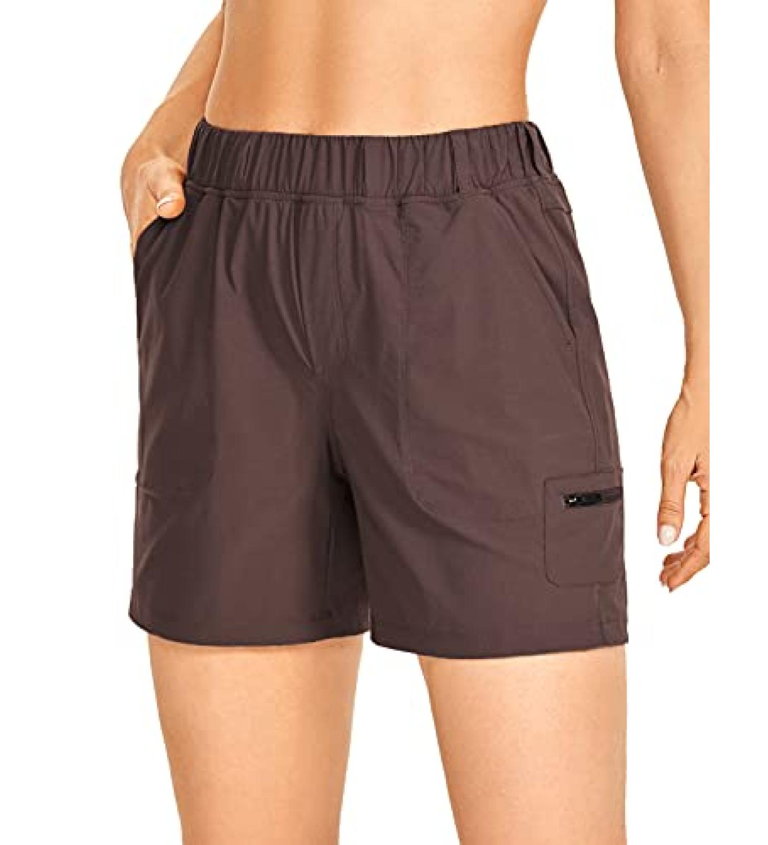 CRZ YOGA Women's Lightweight Cargo Hiking Shorts 6'' with Belt - Medium Brown Rock - Buy Online on GoSupps.com