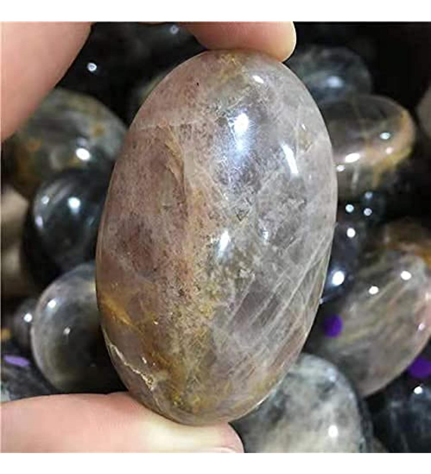 1pc Natural Crystal Gemstone Black Moonstone Quartz Palm Stone 60-70mm for Garden Decoration - Buy Online on GoSupps.com
