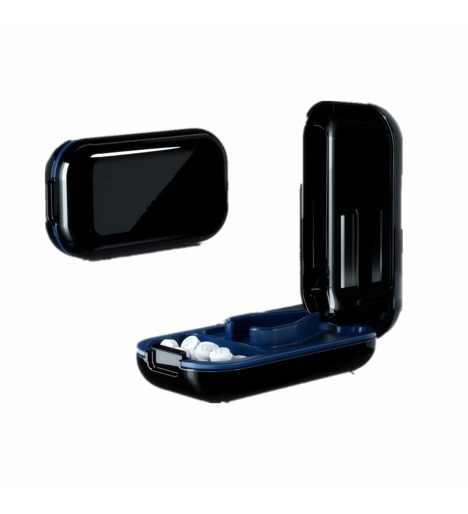 Portable Pill Cutter Pill Organizer 2-in-1 Small of ABS Silicone Material (Black)