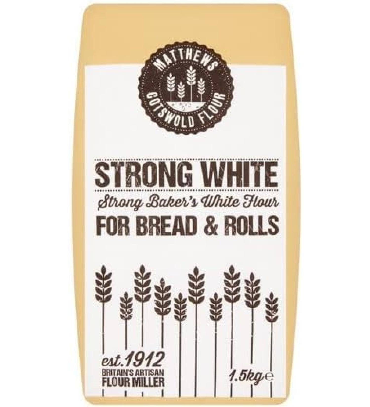 Matthews Cotswold Strong White Flour 1.5Kg X 2 | For Bread & Rolls | 12.5% high protein flour milled from grade 1 British wheat - Buy Online on GoSupps.com