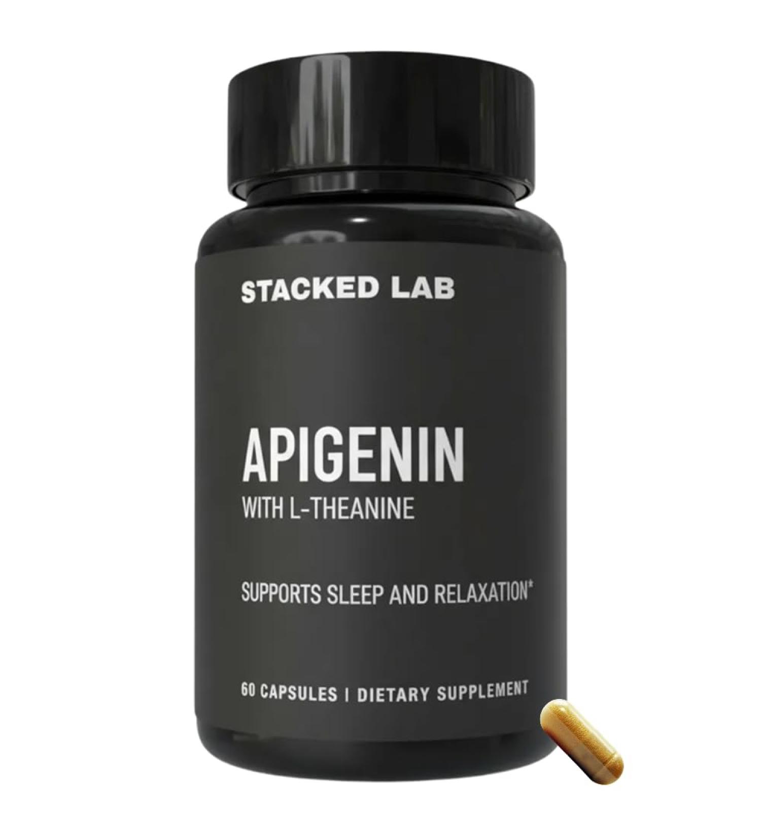 STACKED LAB Apigenin with L-Theanine for Better Sleep | Premium Sleep Support, Relaxation, & Sleep Quality Aid | Non-Drowsy, Melatonin Free | 60 Capsules - Buy Online on GoSupps.com