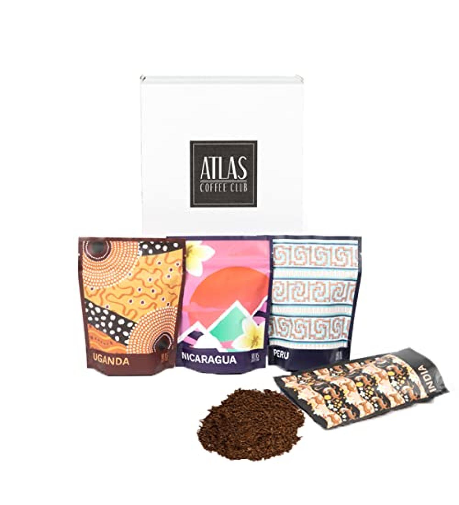 Atlas Coffee Club World of Coffee Sampler - Gourmet Gift Set | 4-Pack Variety Box of Best Single Origin Coffees | Freshly Ground - Buy Online on GoSupps.com