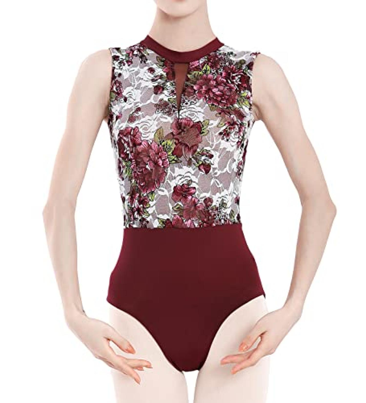 Dance Elite Summervino Women's Wine Floral Dance Leotard - Fashion Ballet & Dance Adult Wear - Buy Online on GoSupps.com