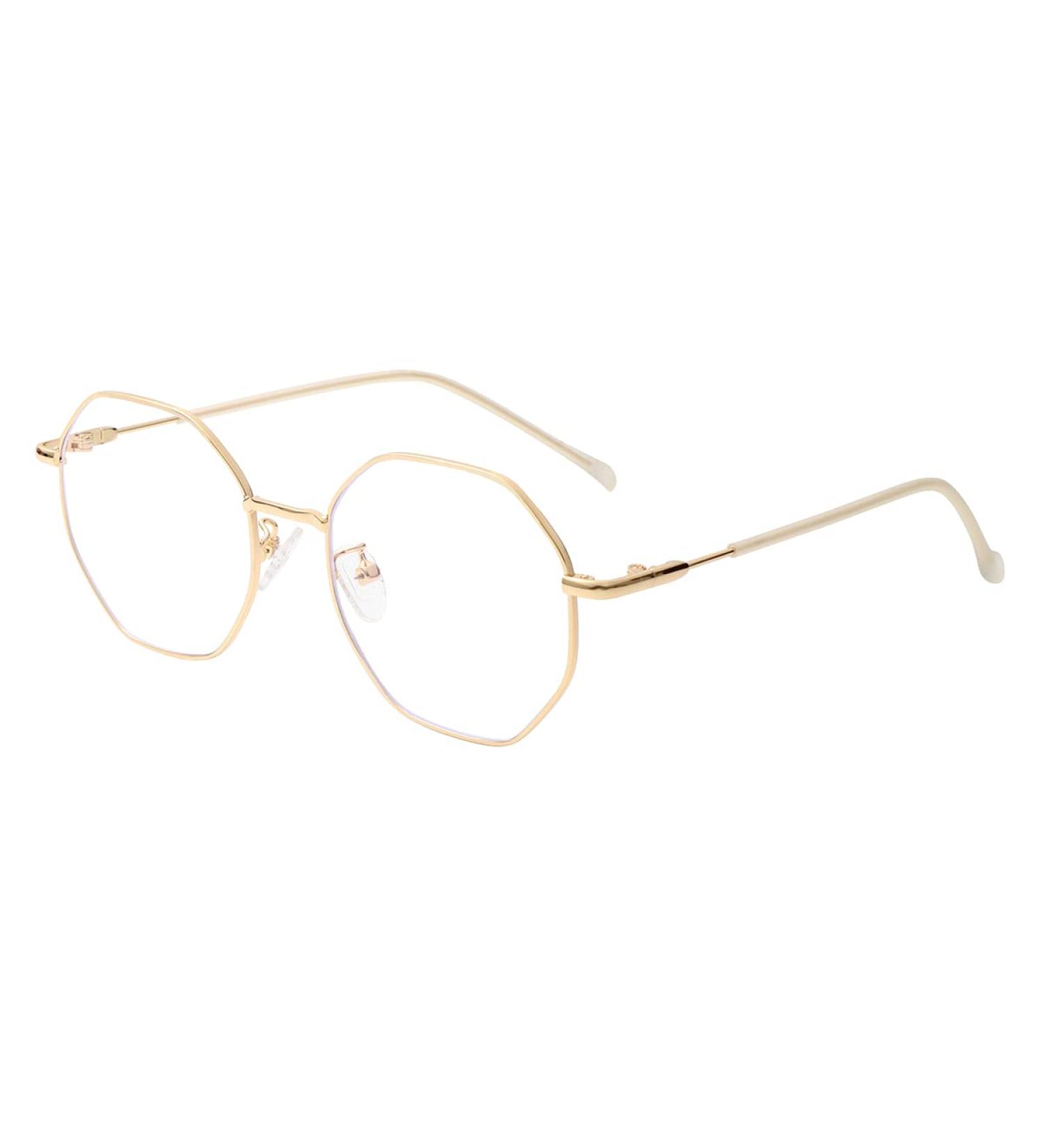 JOVAKIT Polygon Blue Light Blocking Glasses | Vintage Octagon Square Non-Prescription Metal Eyewear for Women & Men - Y1 Gold 50mm - Buy Online on GoSupps.com