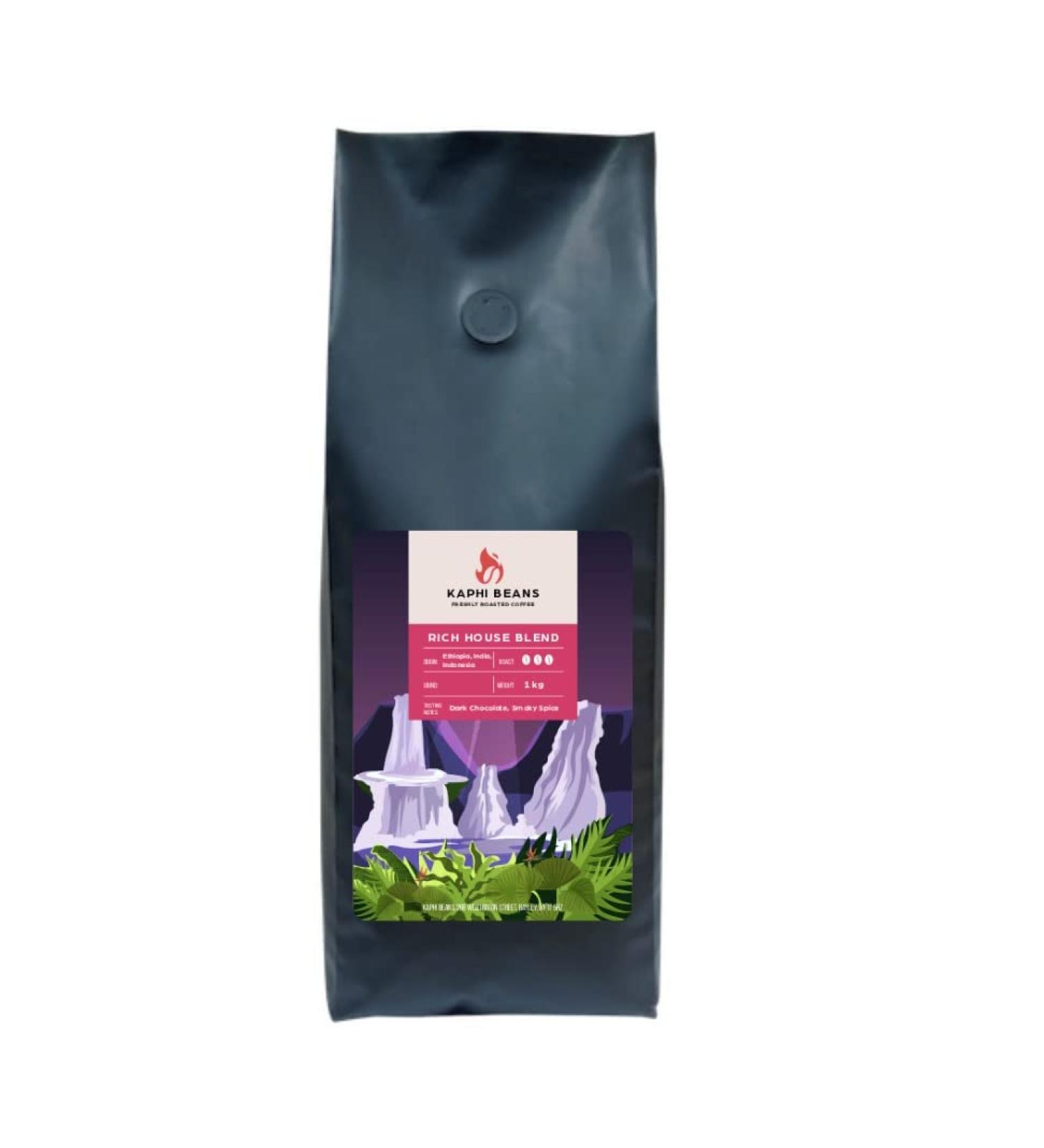 Kaphi Beans Roasted Coffee - Rich House Blend - Dark Roast - 100% Arabica Beans - Freshly Roasted Whole Beans (Pack of 1kg) - Buy Online on GoSupps.com