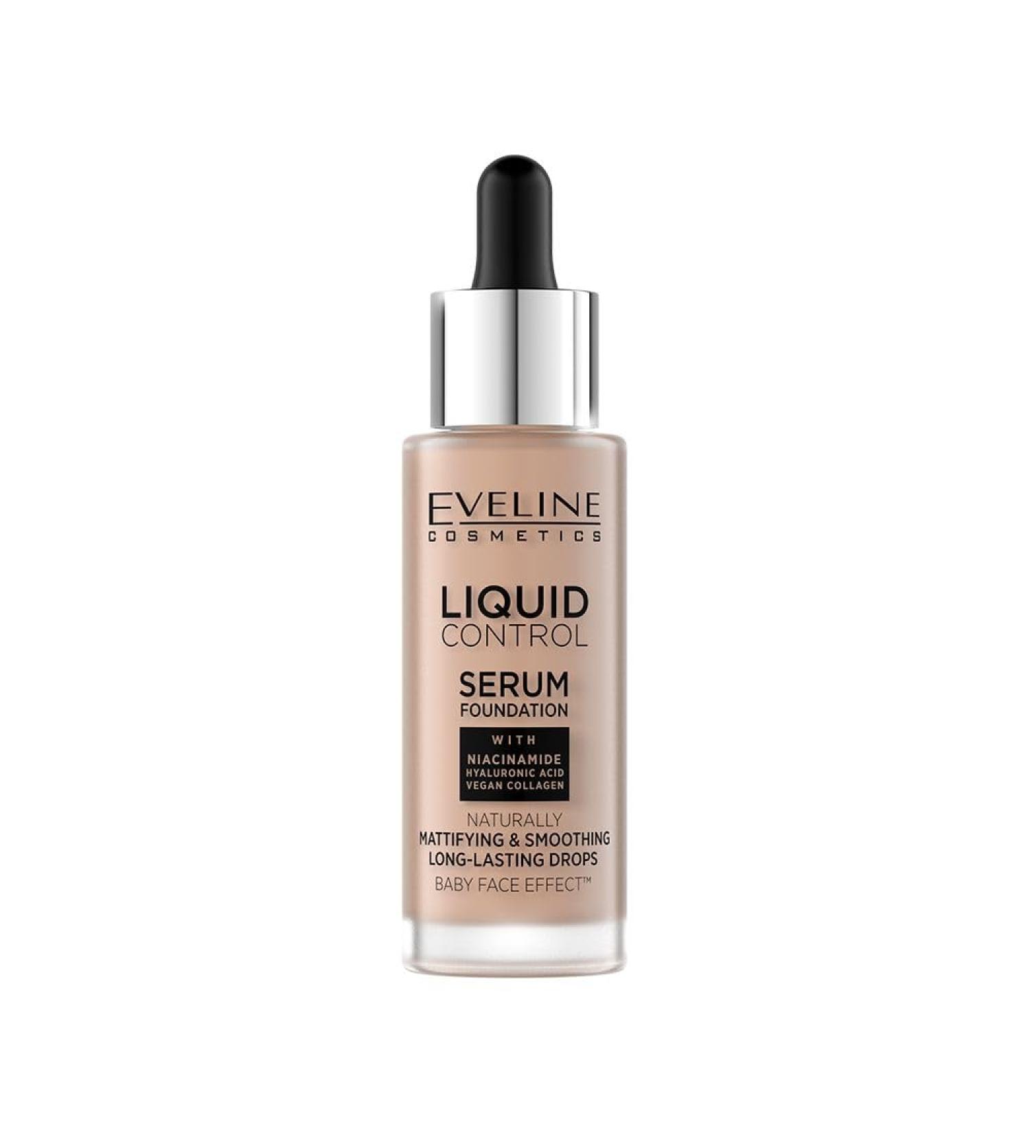 Eveline Cosmetics Liquid Control HD Foundation with Niacinamide - 025 Light Rose | Moisturizing and Long-Lasting Makeup with Hyaluronic Acid & Vegan Collagen - 33 ml - Buy Online on GoSupps.com